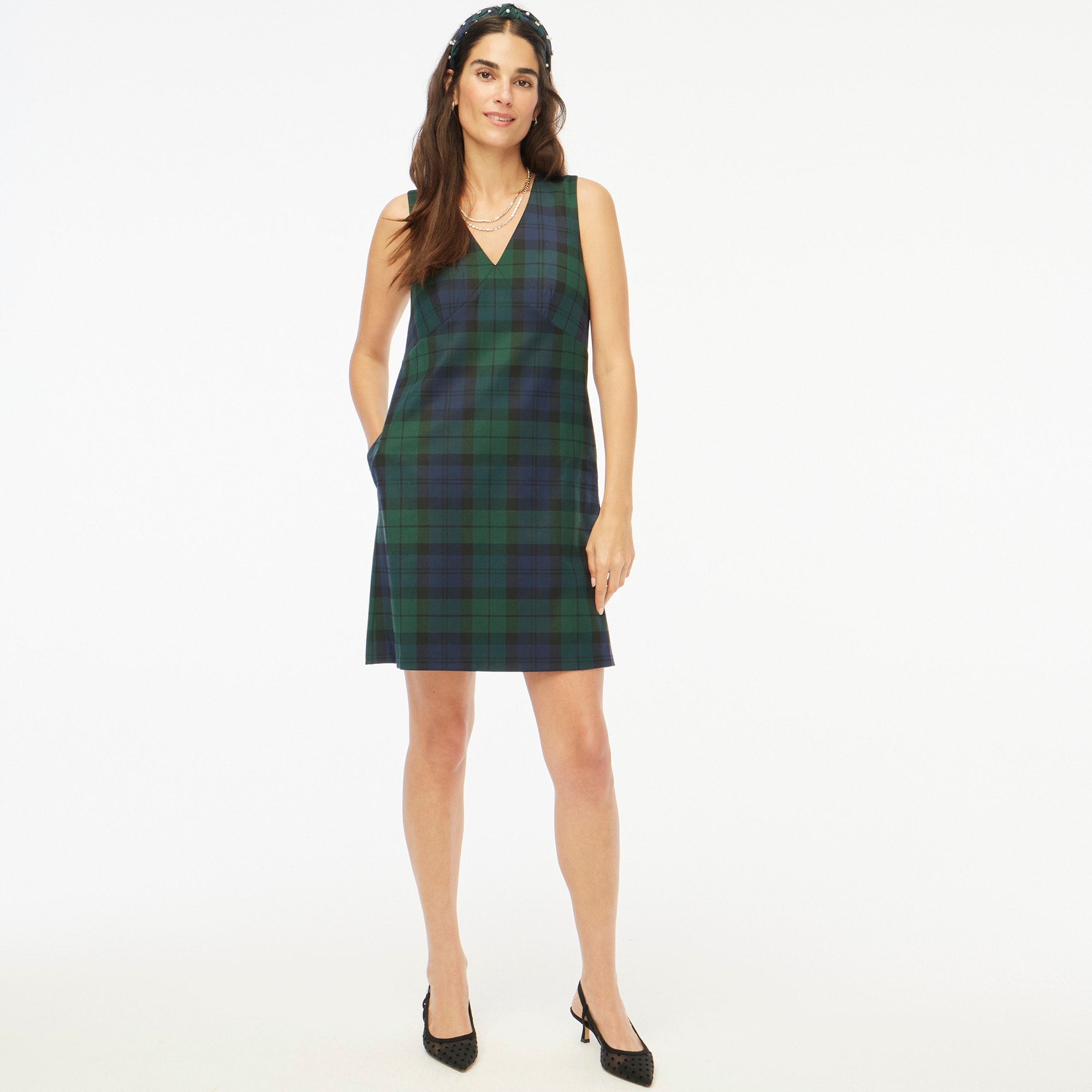 Black Watch sleeveless V-neck shift dress