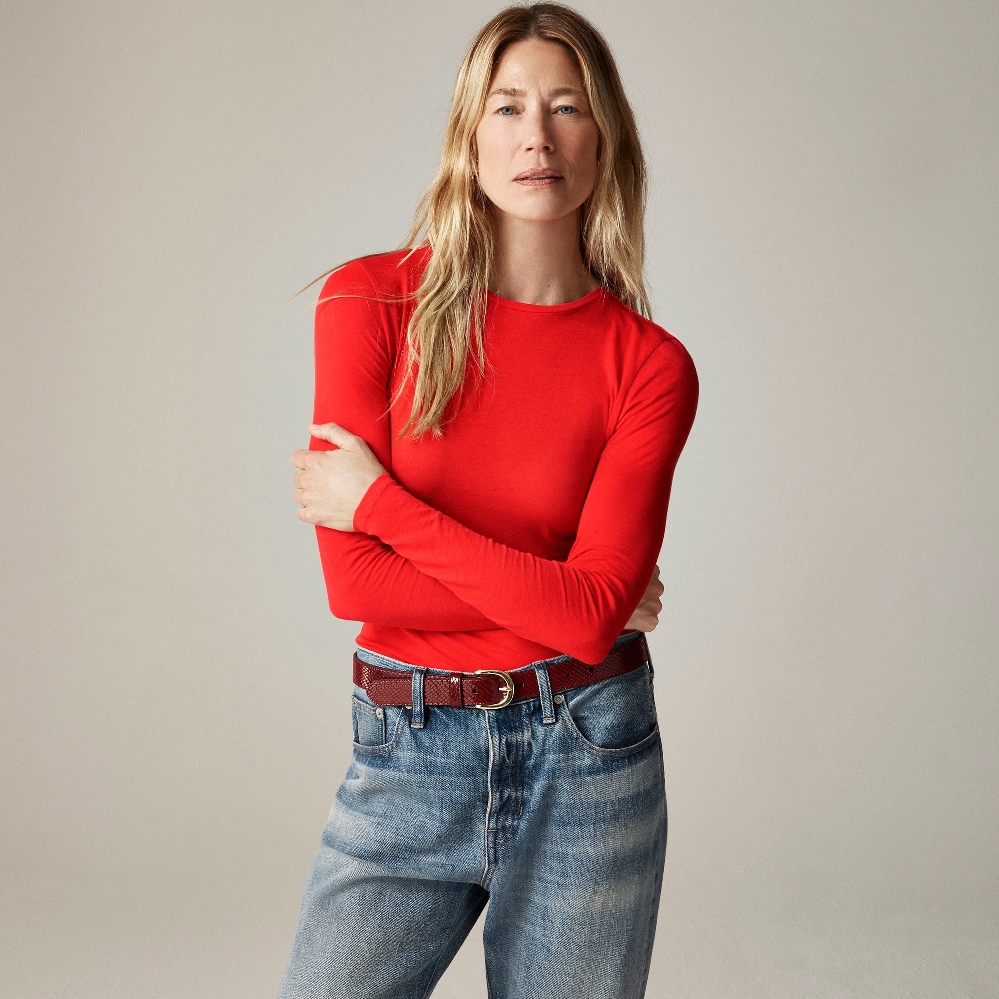Tissue crepe long-sleeve T-shirt