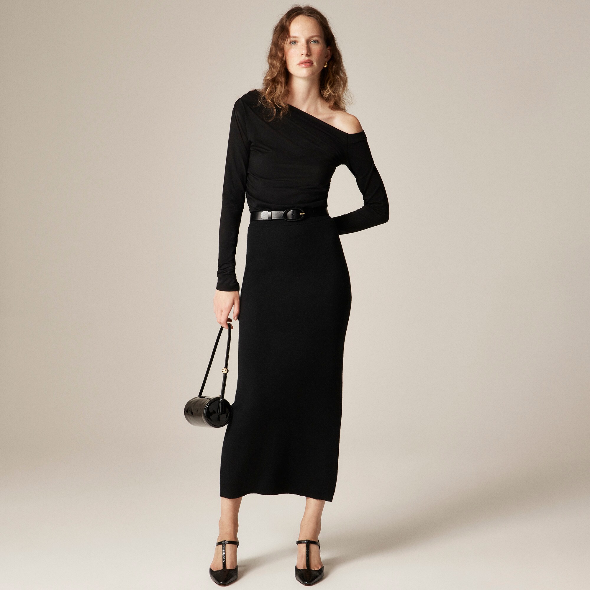 Asymmetrical Off-the-shoulder Top In Stretch Cotton Blend For