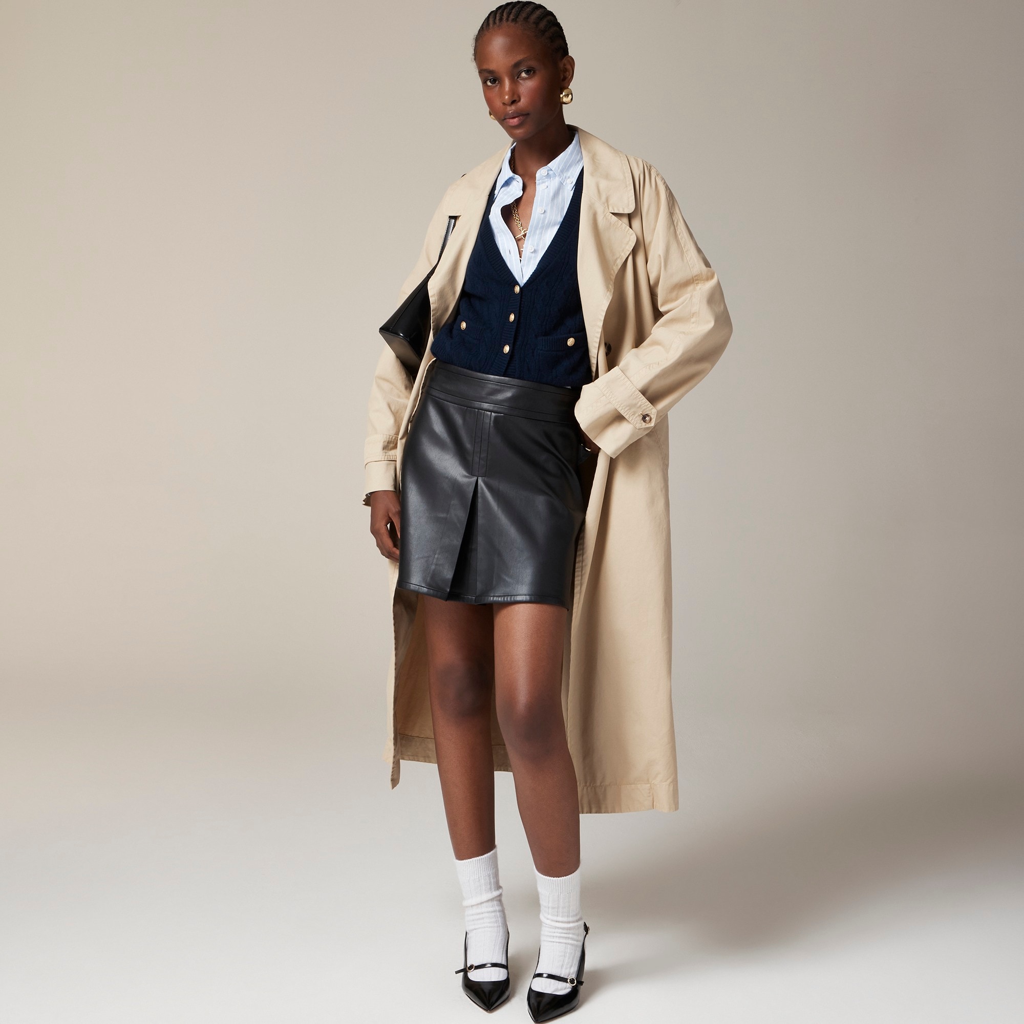 Center-pleat mini skirt in faux leather