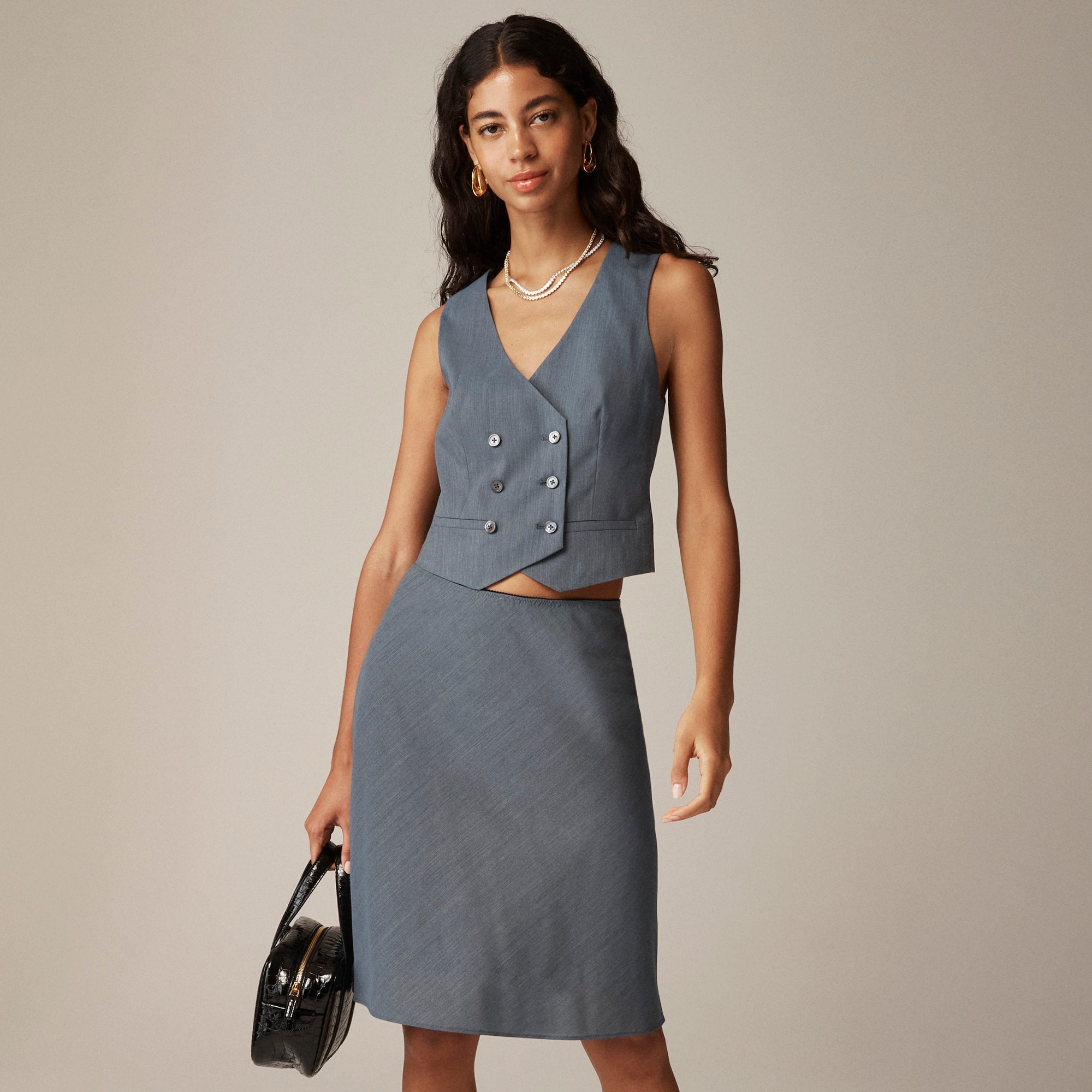 Gwen knee-length slip skirt in gauzy Italian wool blend