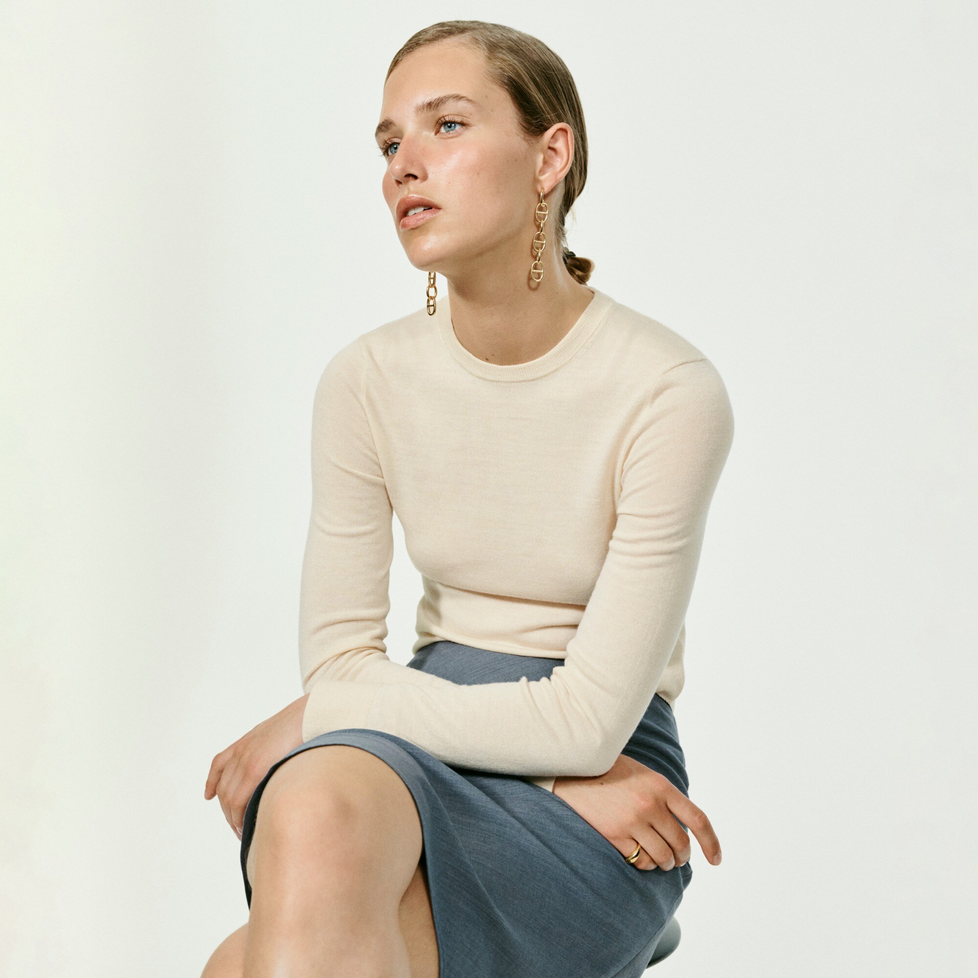Gwen knee-length slip skirt in gauzy Italian wool blend