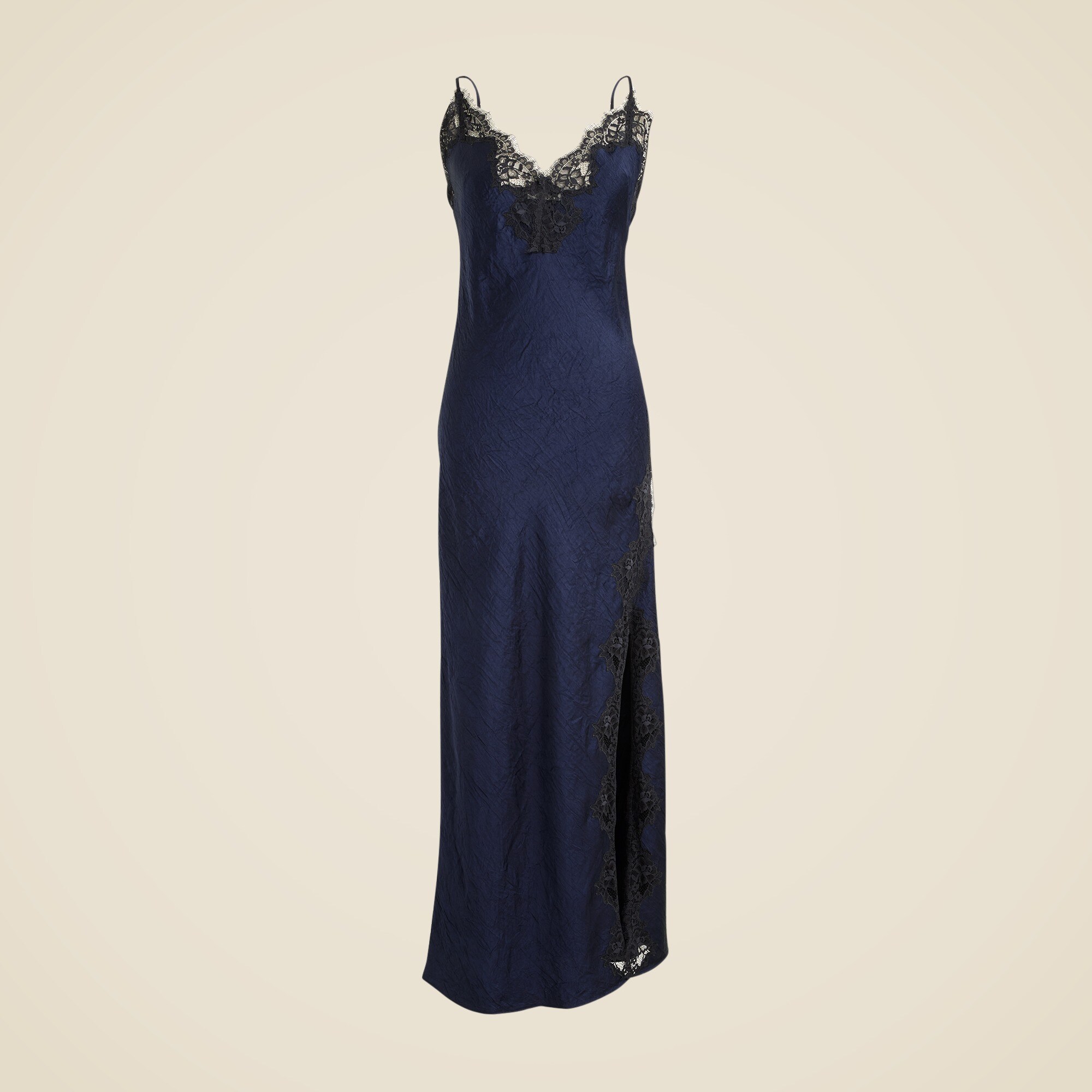 Lace-trim Slip Dress In Textured Satin For Women | J.Crew