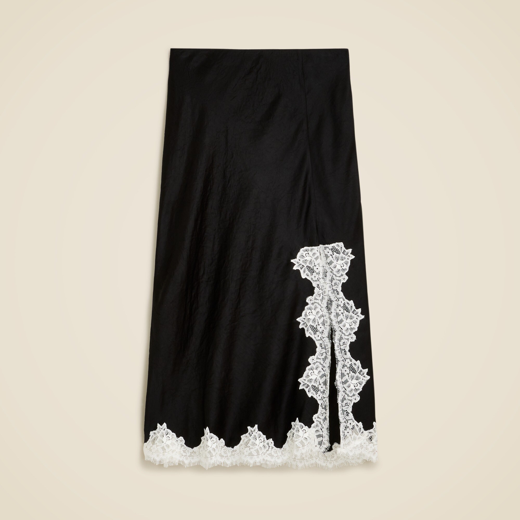 womens Gwyneth lace-trim slip skirt in textured satin