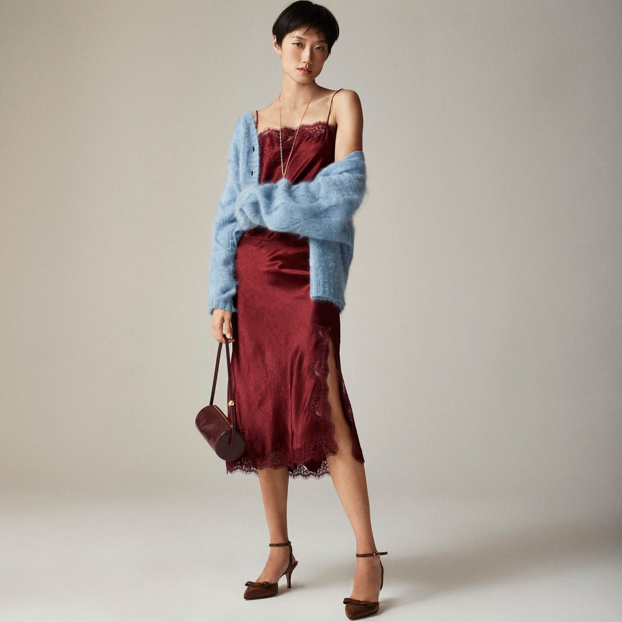 A-line midi sweater skirt with contrast piping 2025