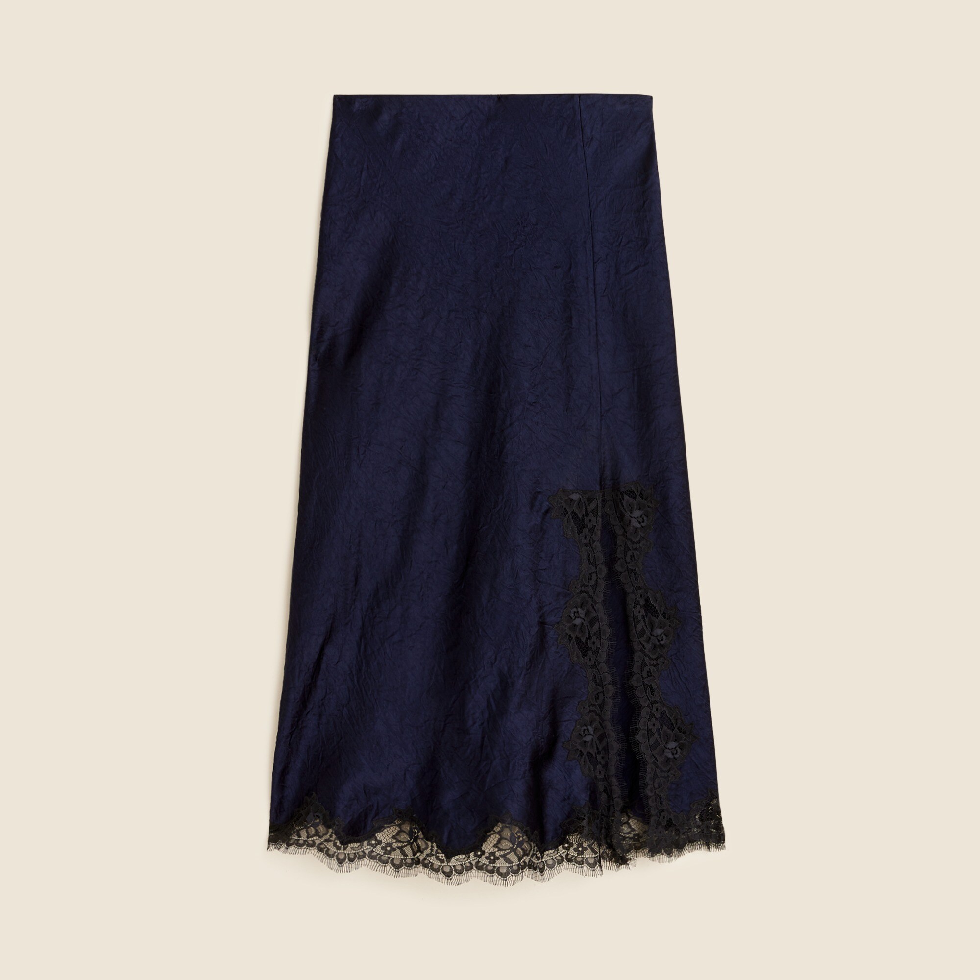 Gwyneth lace-trim slip skirt in textured satin