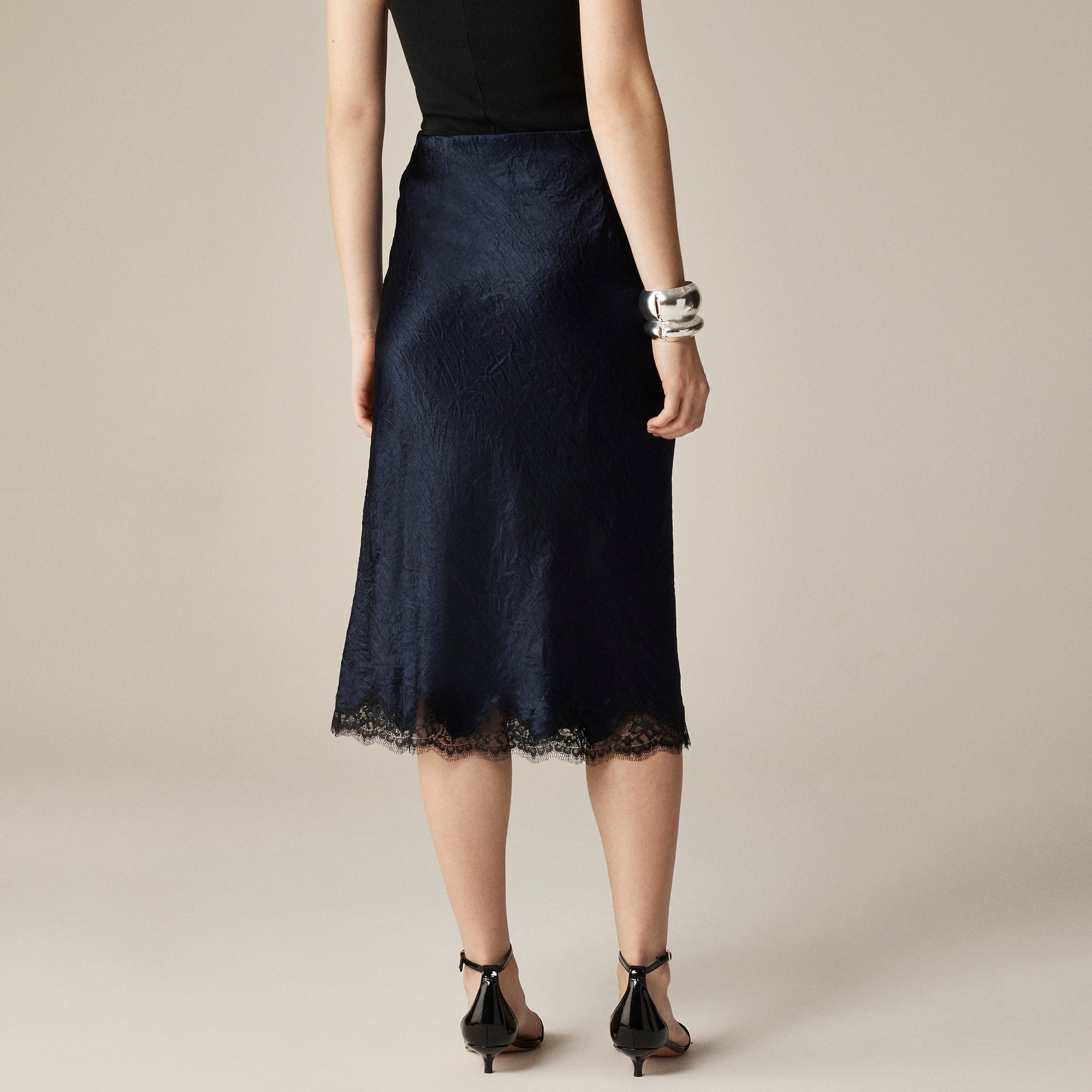 J.Crew: Gwyneth Lace-trim Slip Skirt In Textured Satin For Women
