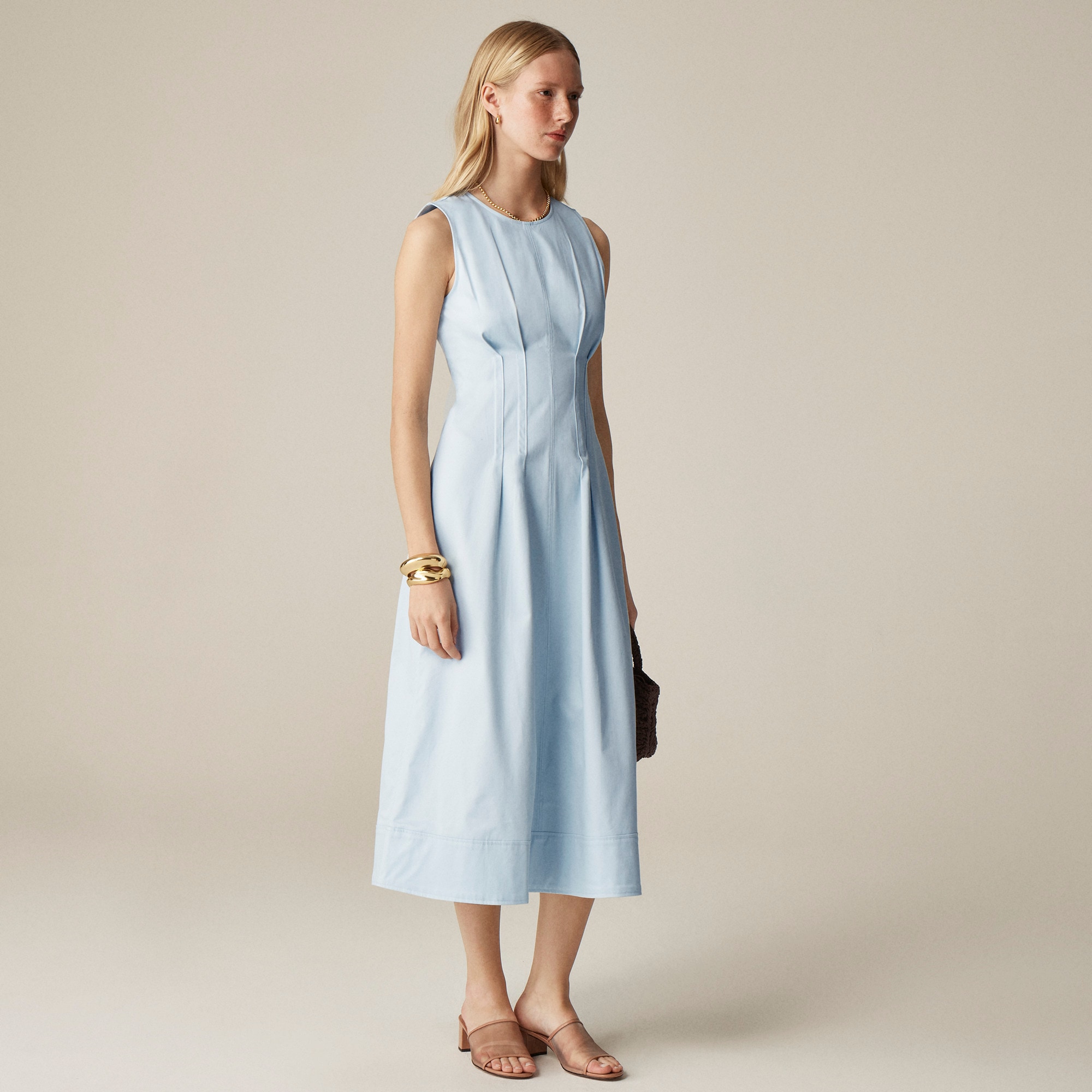 womens Pintuck midi dress in stretch twill