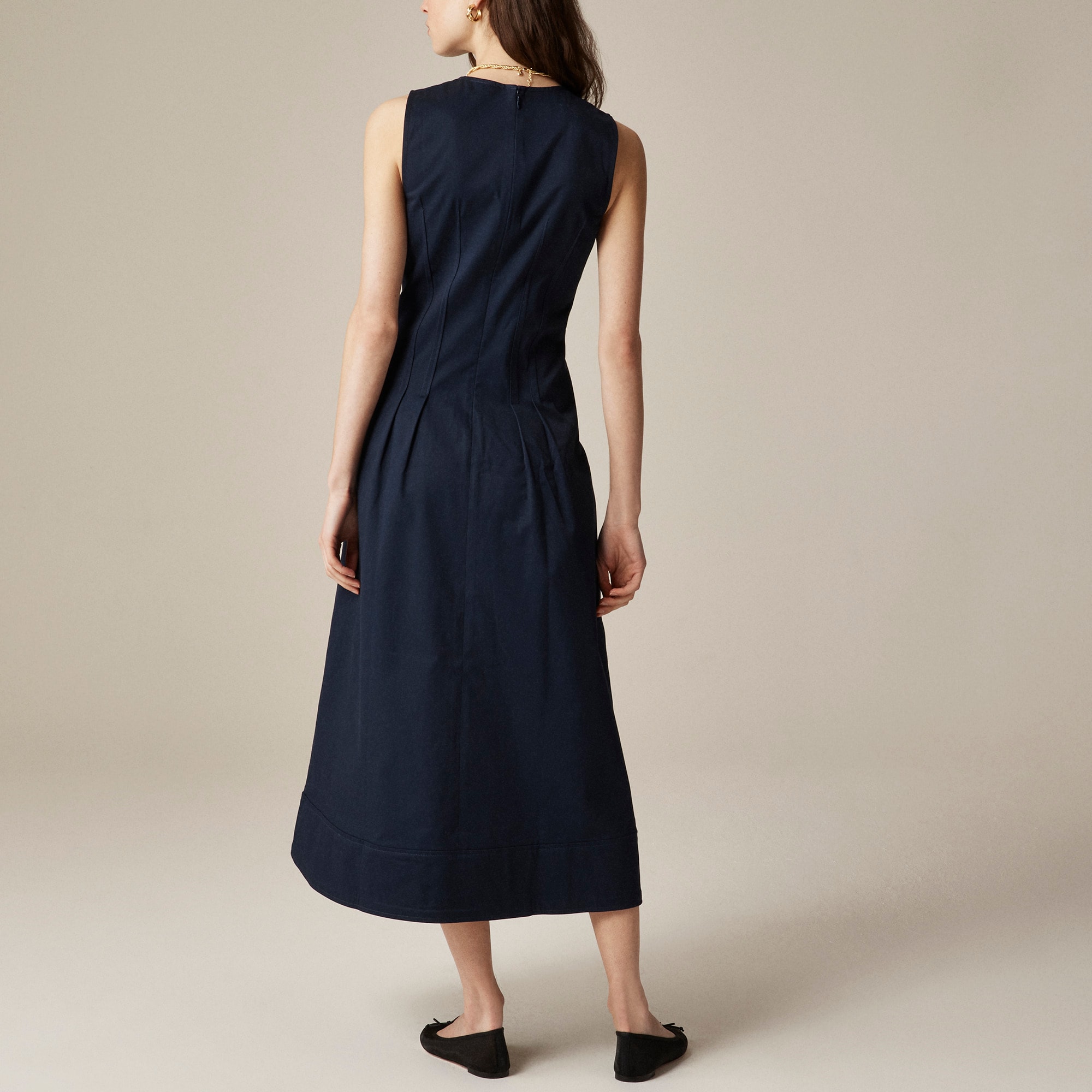 womens Pintuck midi dress in stretch twill