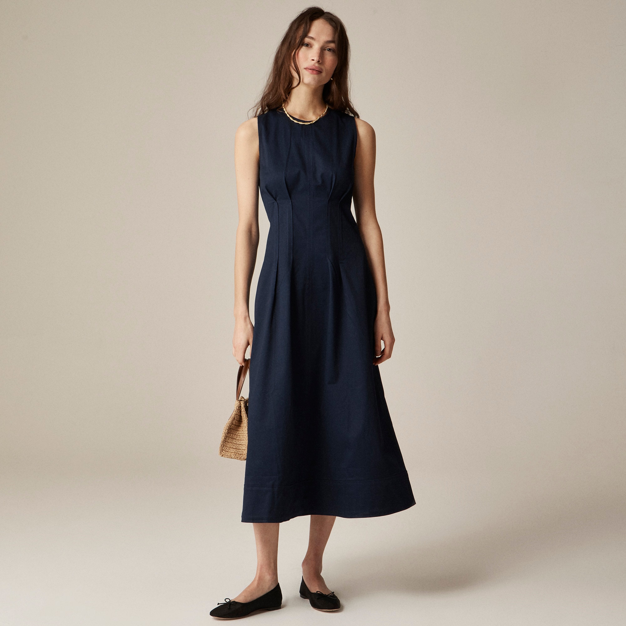 womens Pintuck midi dress in stretch twill
