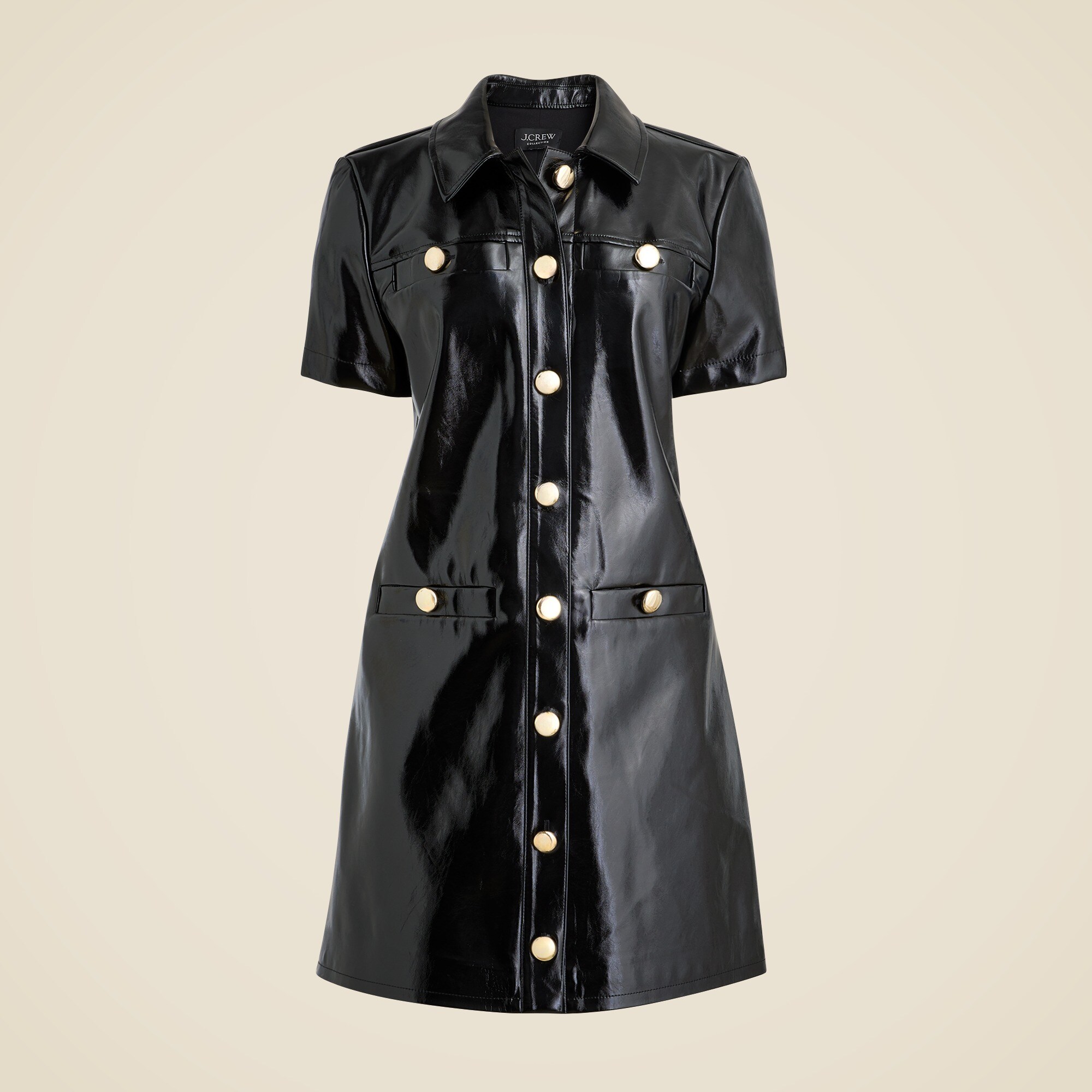 leather button dress Black Leather Blazer Mini Dress with Gold Buttons main image 0