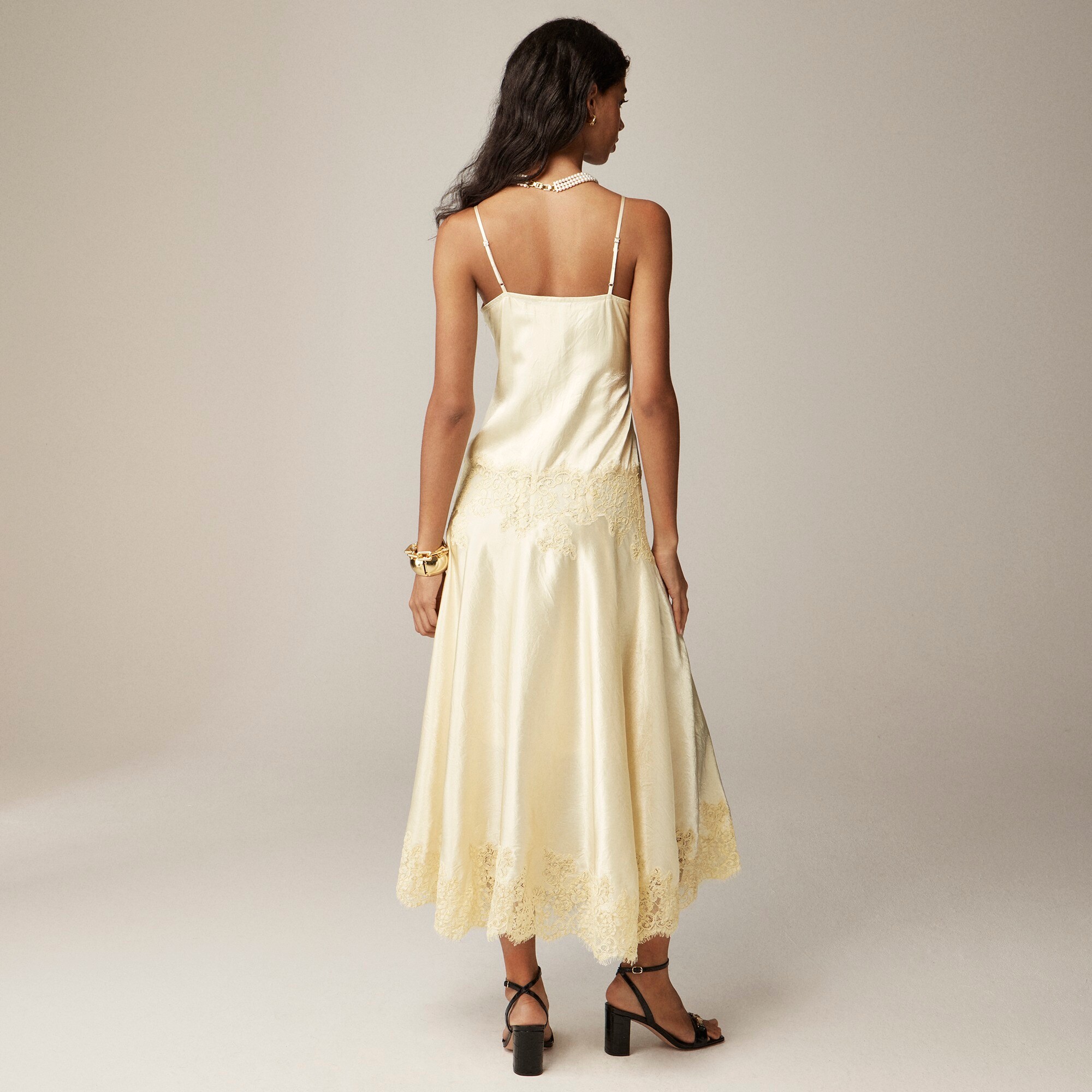 Collection lace-trim slip dress in textured satin