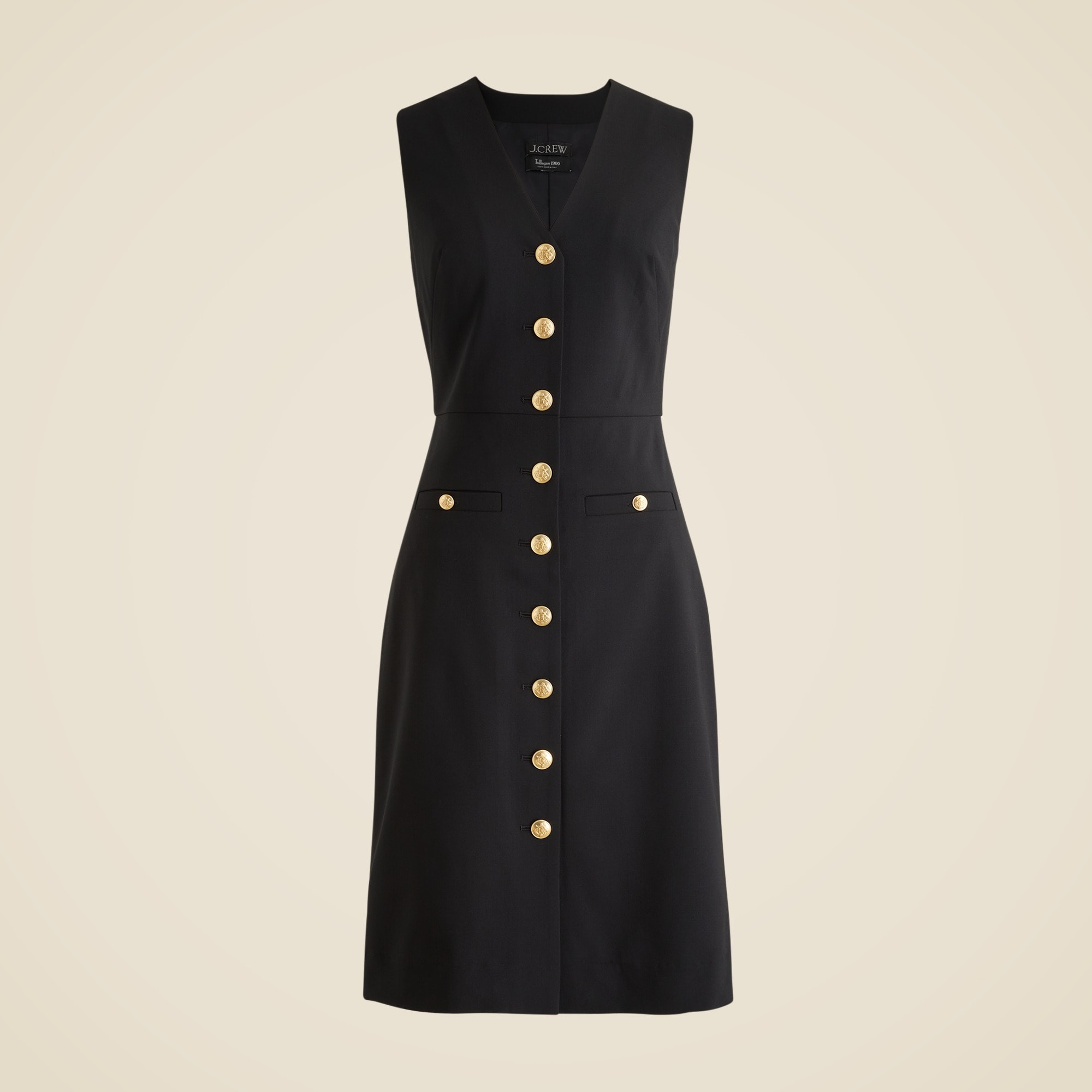 Buttoned sheath dress in Italian stretch wool blend
