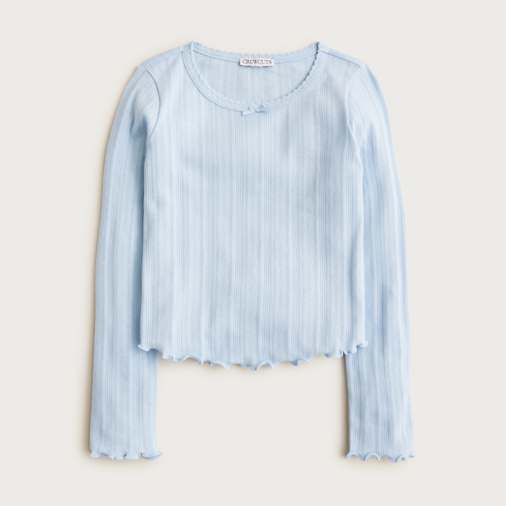  Girls' long-sleeve pointelle-knit T-shirt