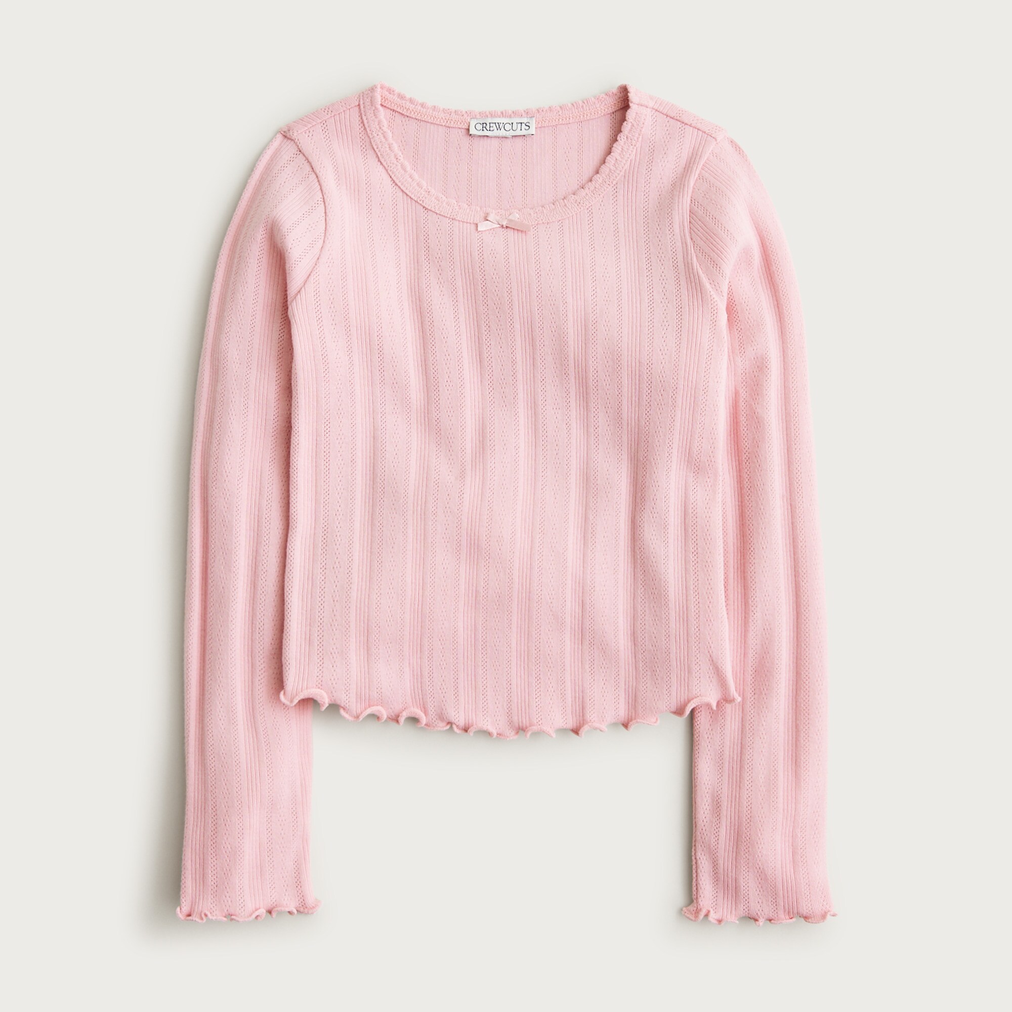  Girls' long-sleeve pointelle-knit T-shirt