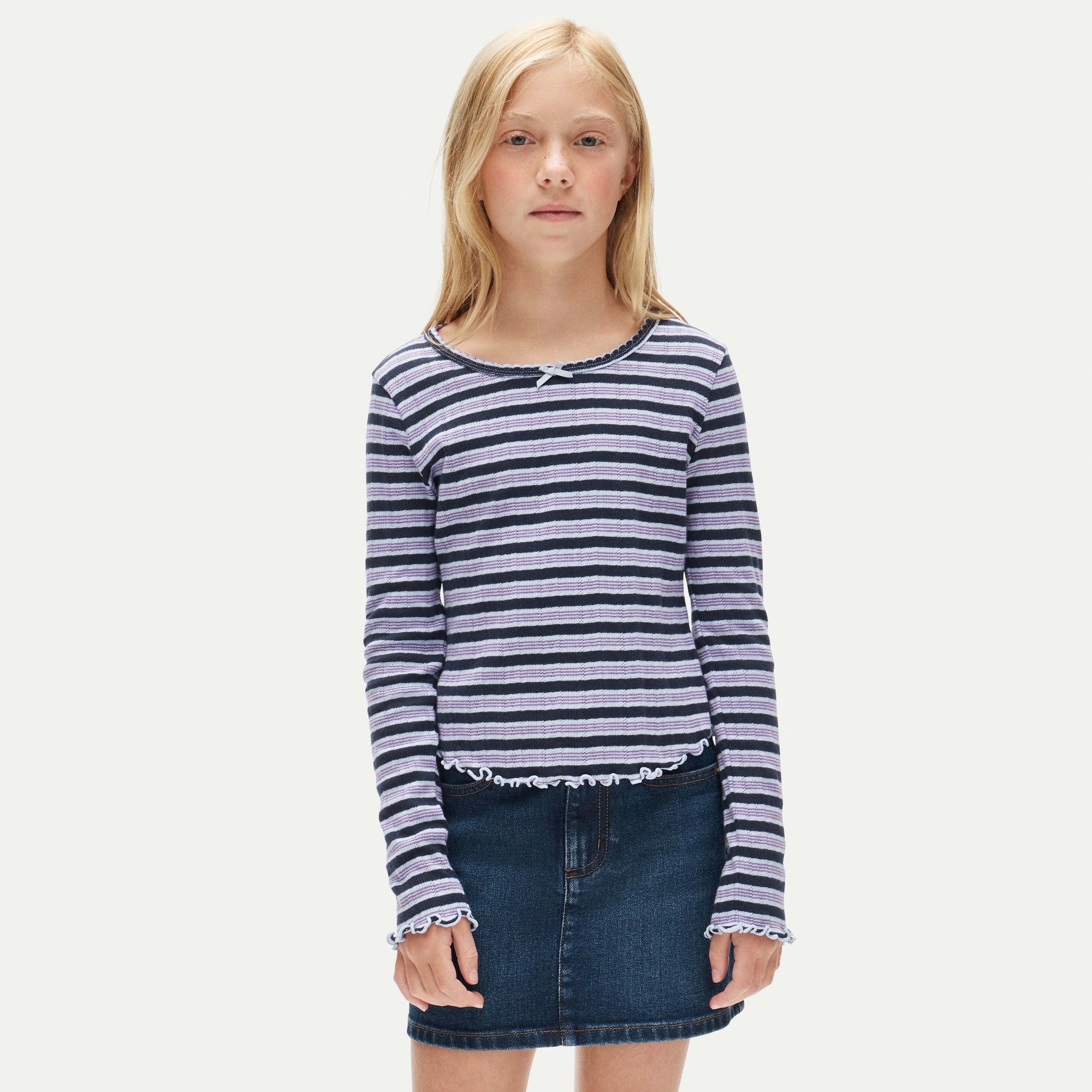 Girls' long-sleeve pointelle-knit T-shirt