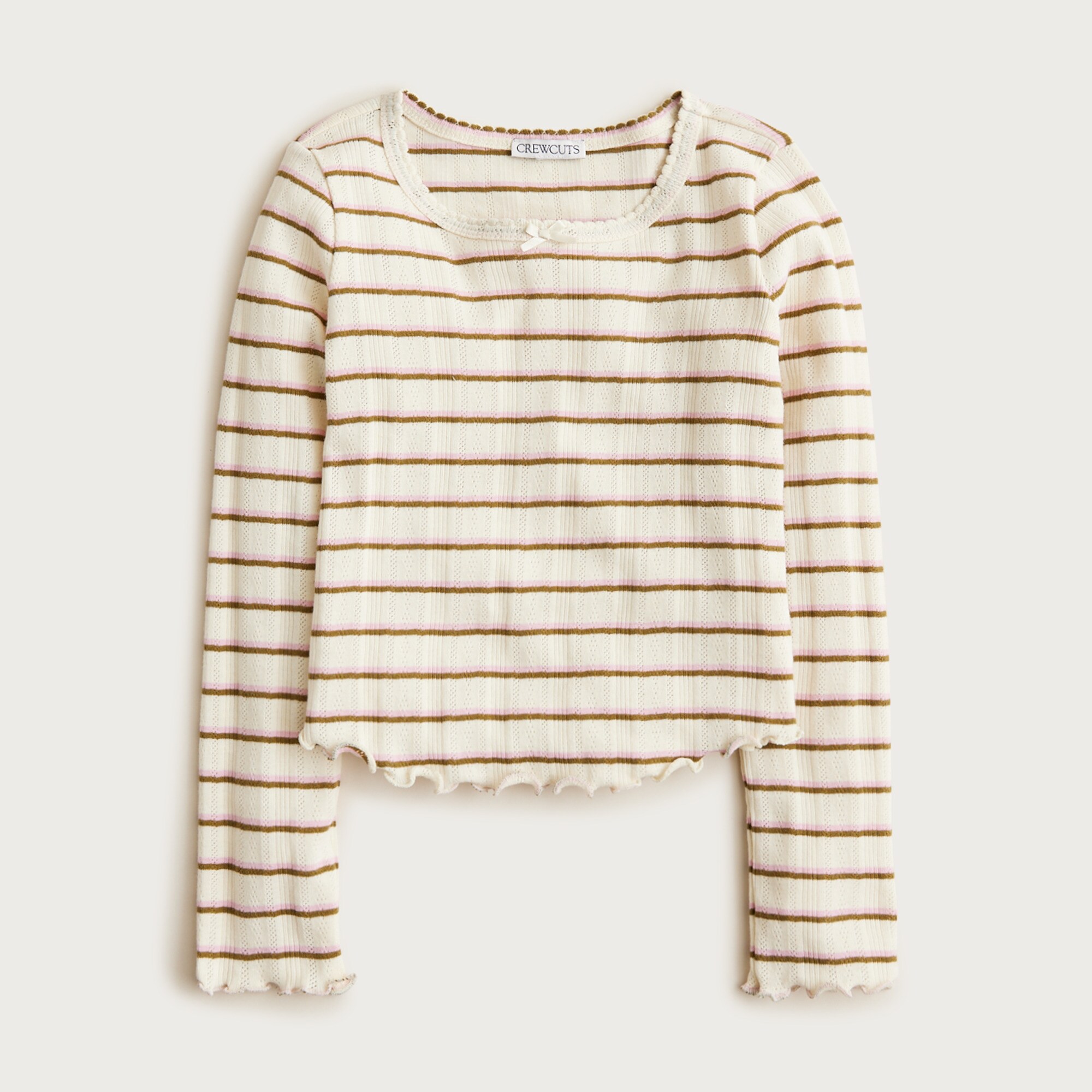  Girls' long-sleeve pointelle-knit T-shirt