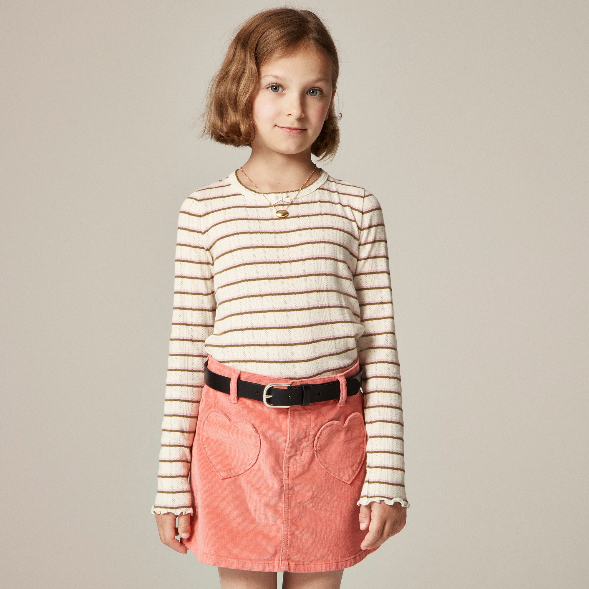  Girls' long-sleeve pointelle-knit T-shirt
