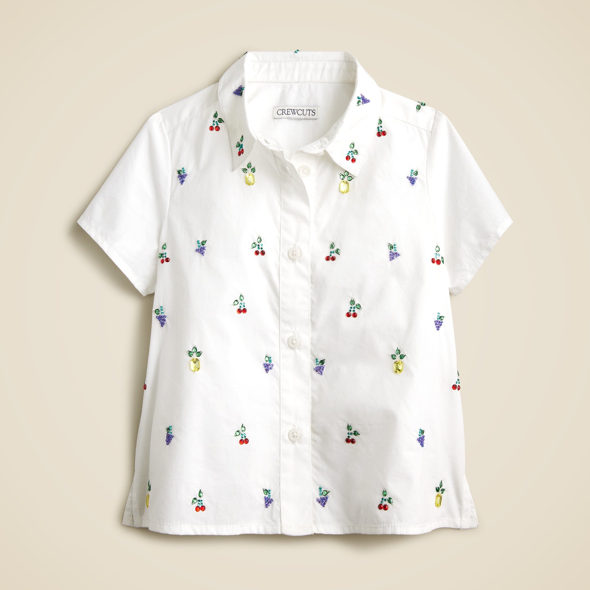 J.Crew: Girls' Short-sleeve Garçon Shirt With Fruit Embellishments For Girls J.Crew: Girls' Short-sleeve Garçon Shirt With Fruit Embellishments For Girls