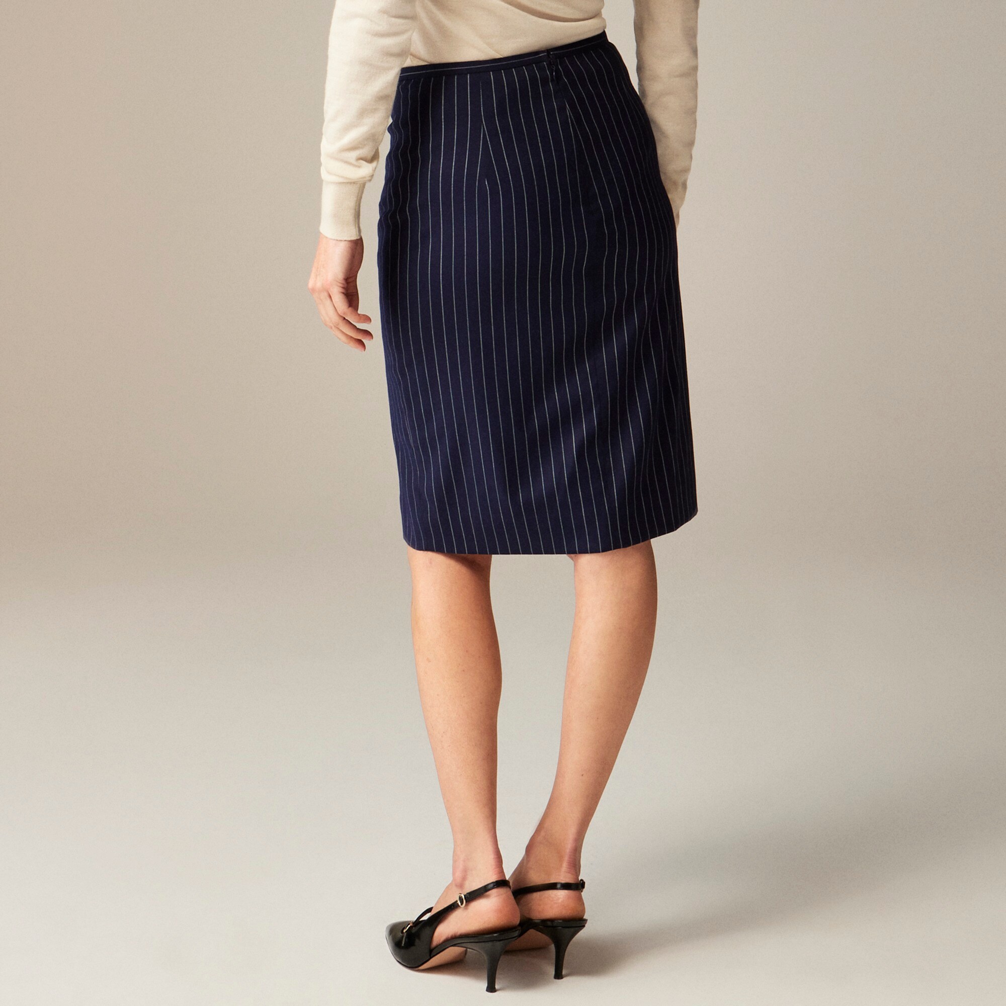 J.Crew Women s Pencil Knee Length Skirt in Navy Pinstripe Italian Wool Blend Size 10