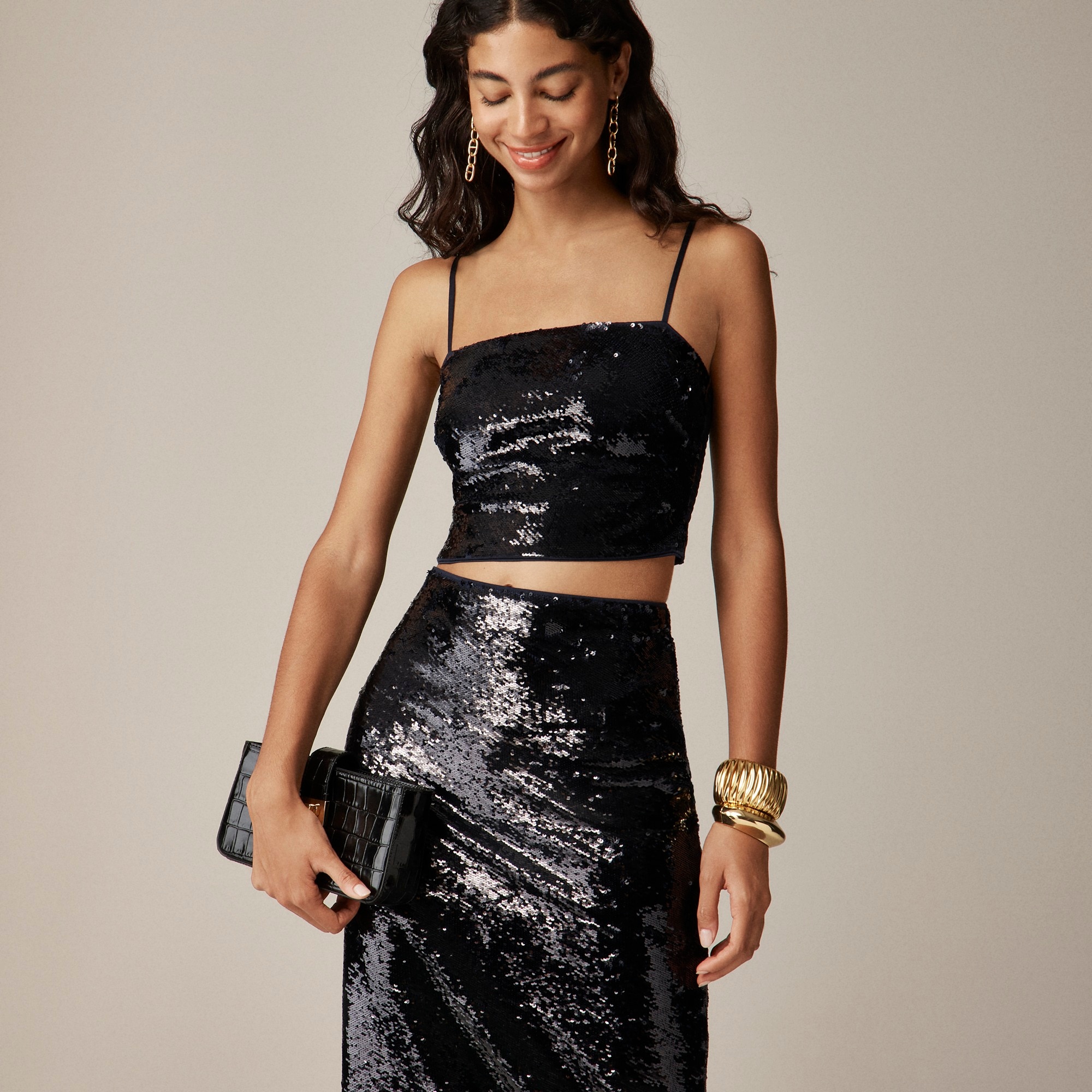 Collection cropped sequin tank top
