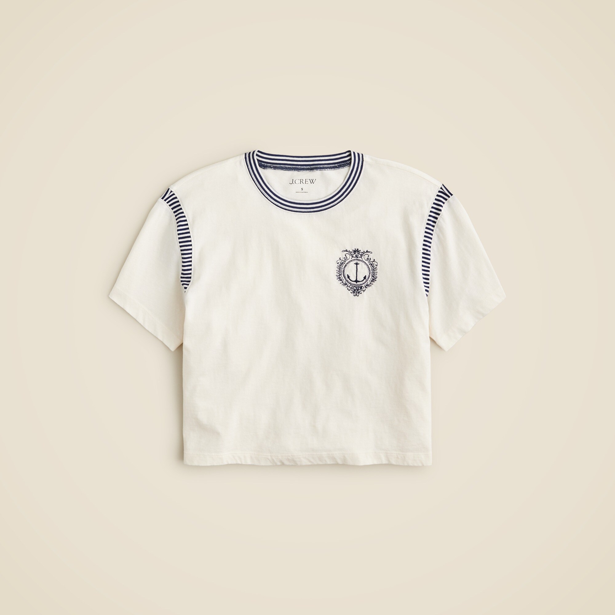 Anchor crest T-shirt with striped trim
