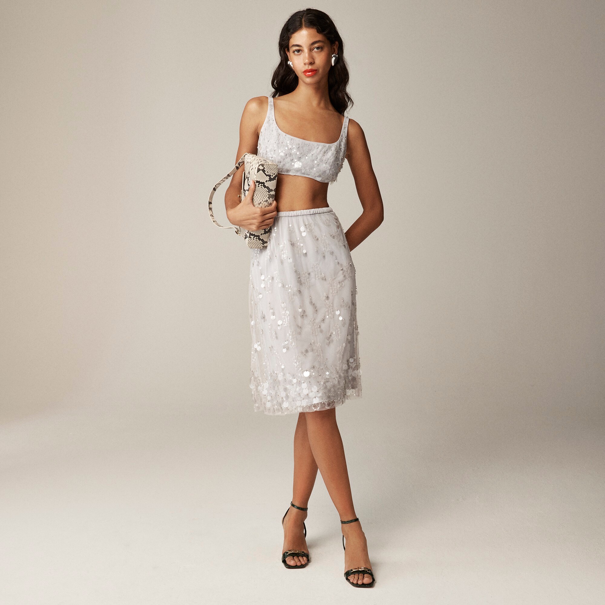 Collection flower-sequin midi skirt