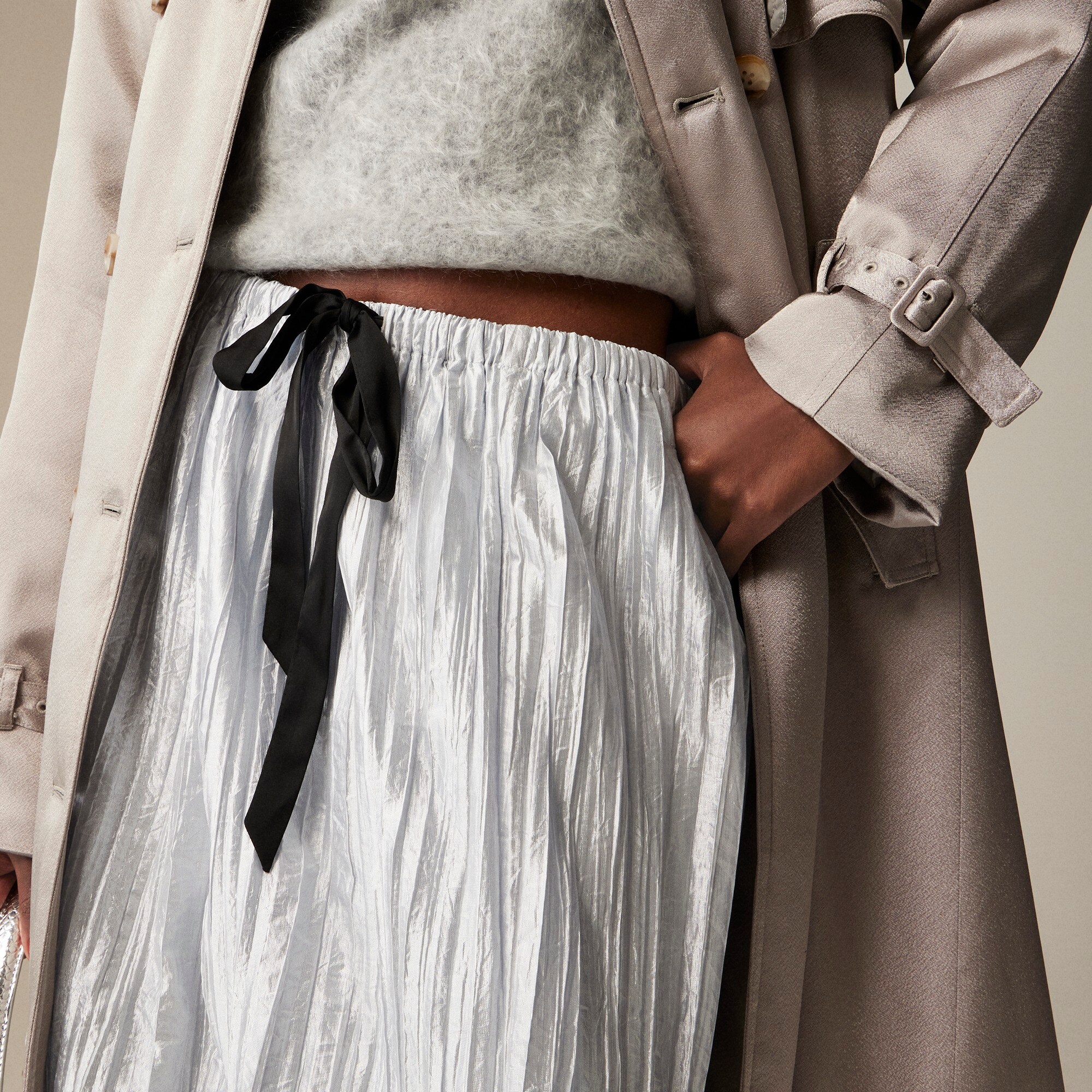 Collection knee-length skirt in crinkled nylon