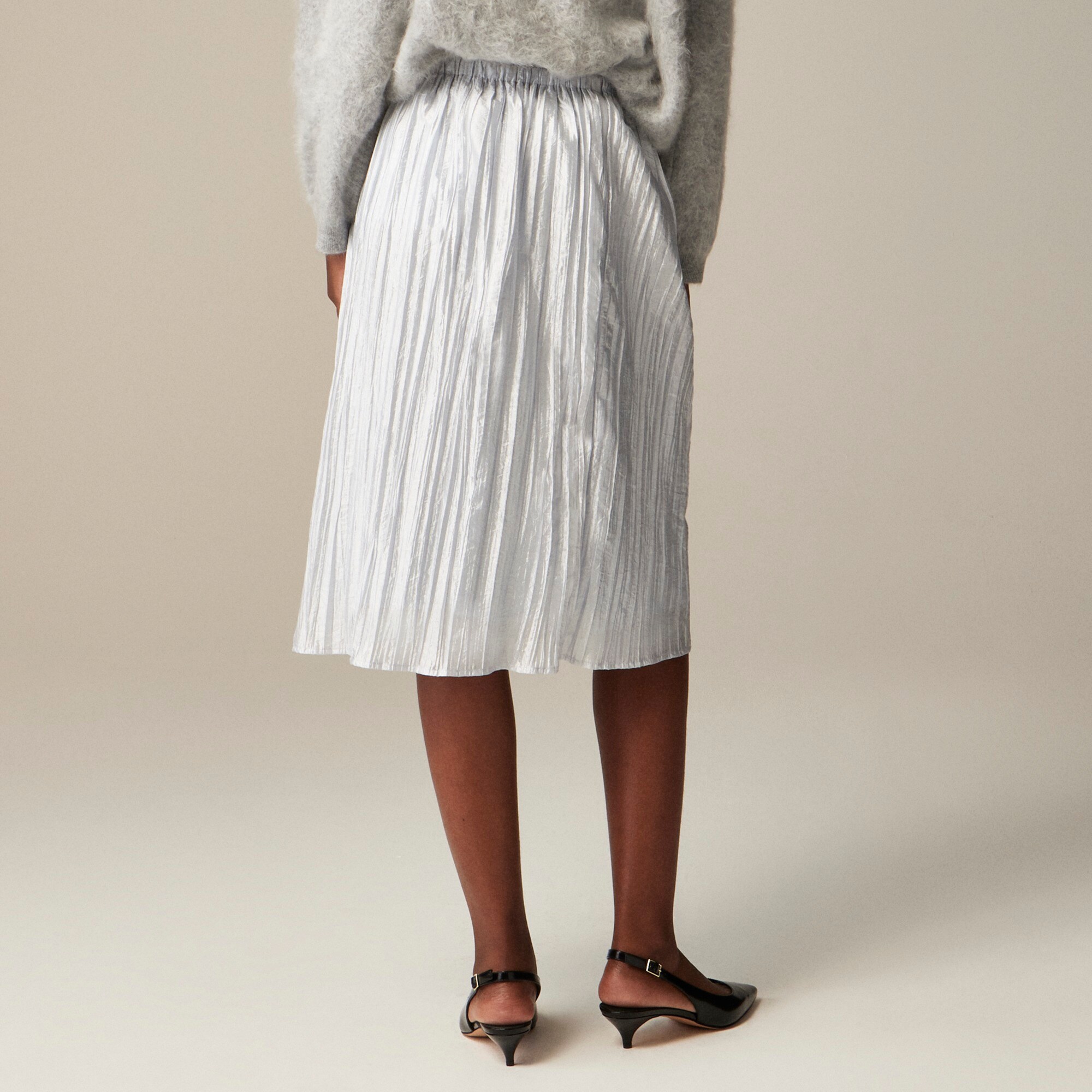 Collection knee-length skirt in crinkled nylon