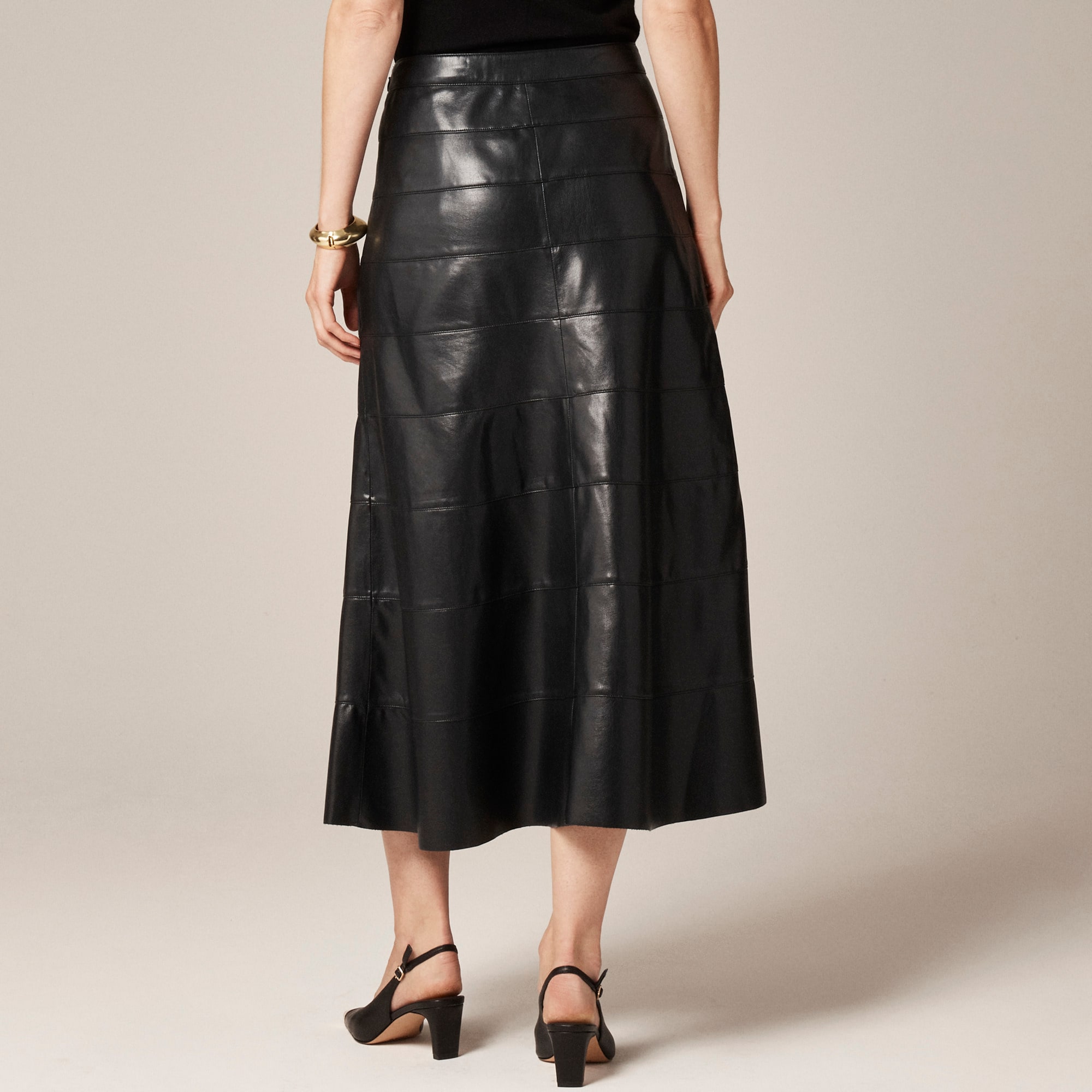 Seamed circle skirt in faux leather
