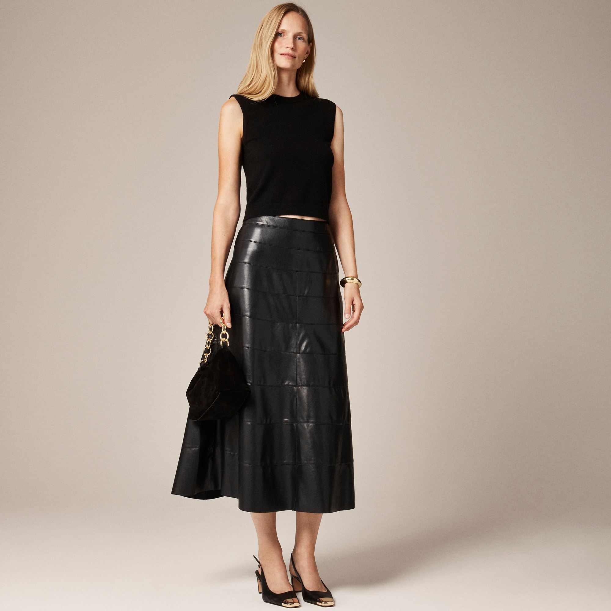womens Seamed circle skirt in faux leather
