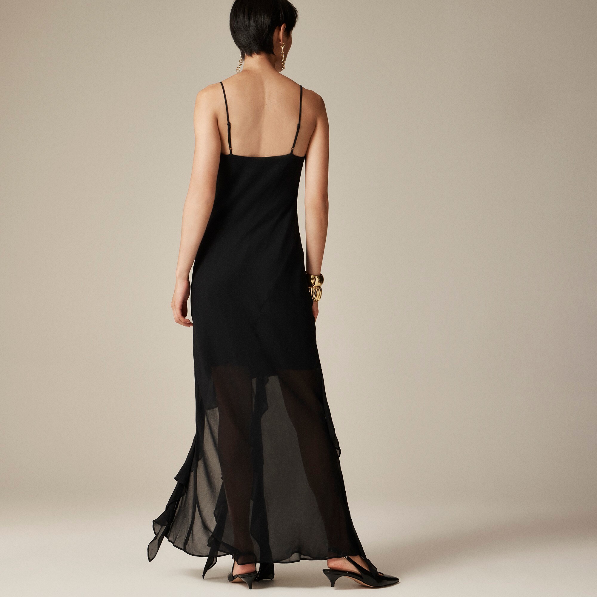Ruffle slip dress in chiffon