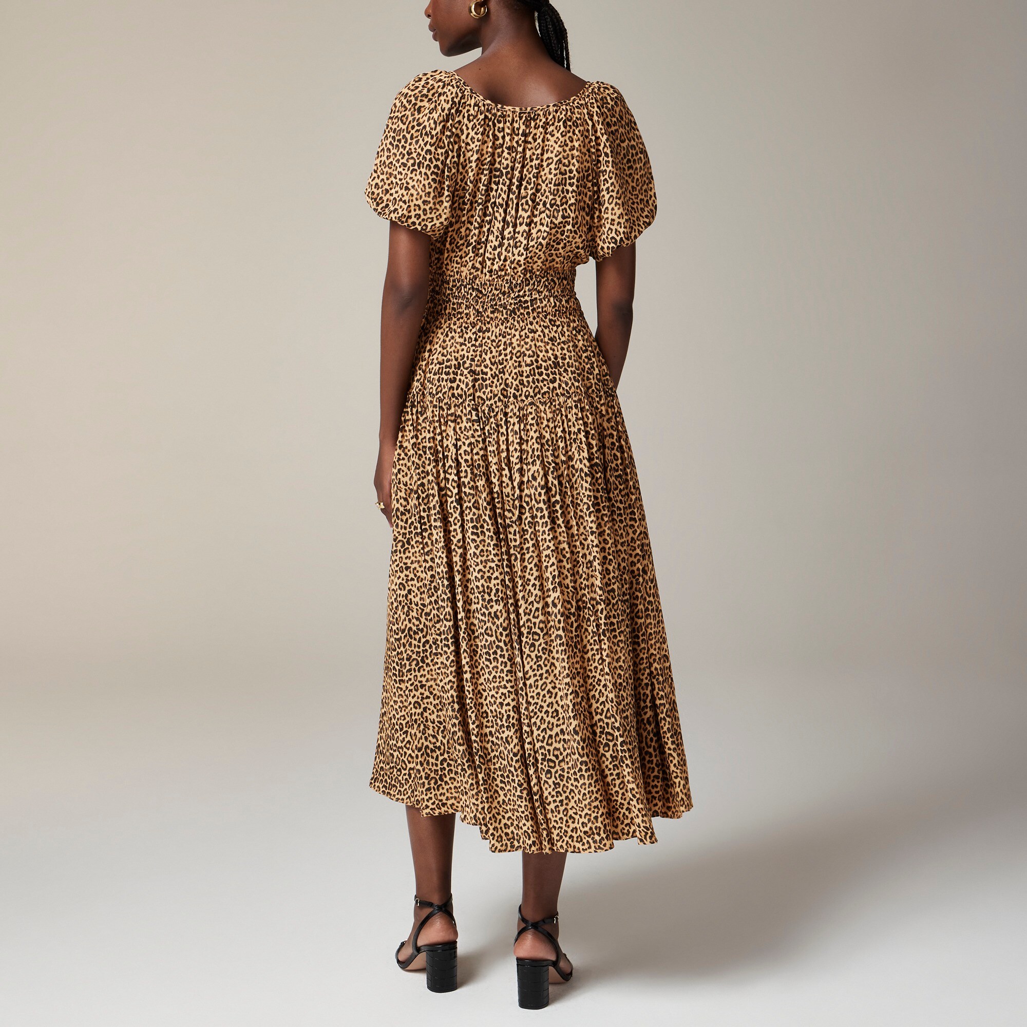 J.Crew: Elena Puff-sleeve Dress In Leopard Crepe De Chine