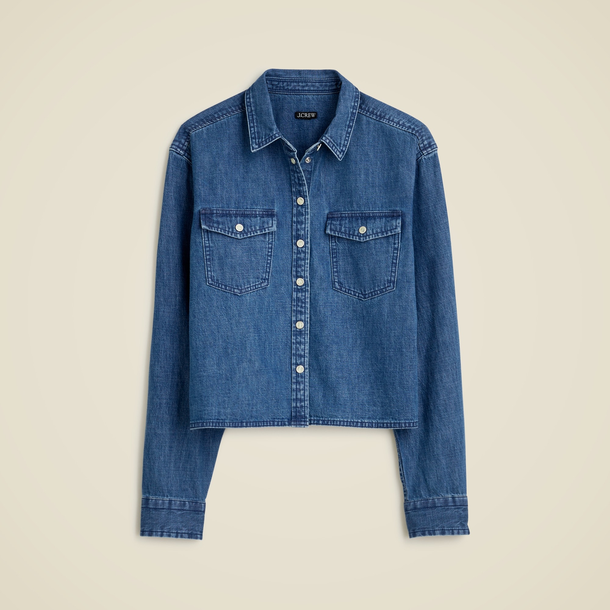 Cropped button-up shirt in chambray