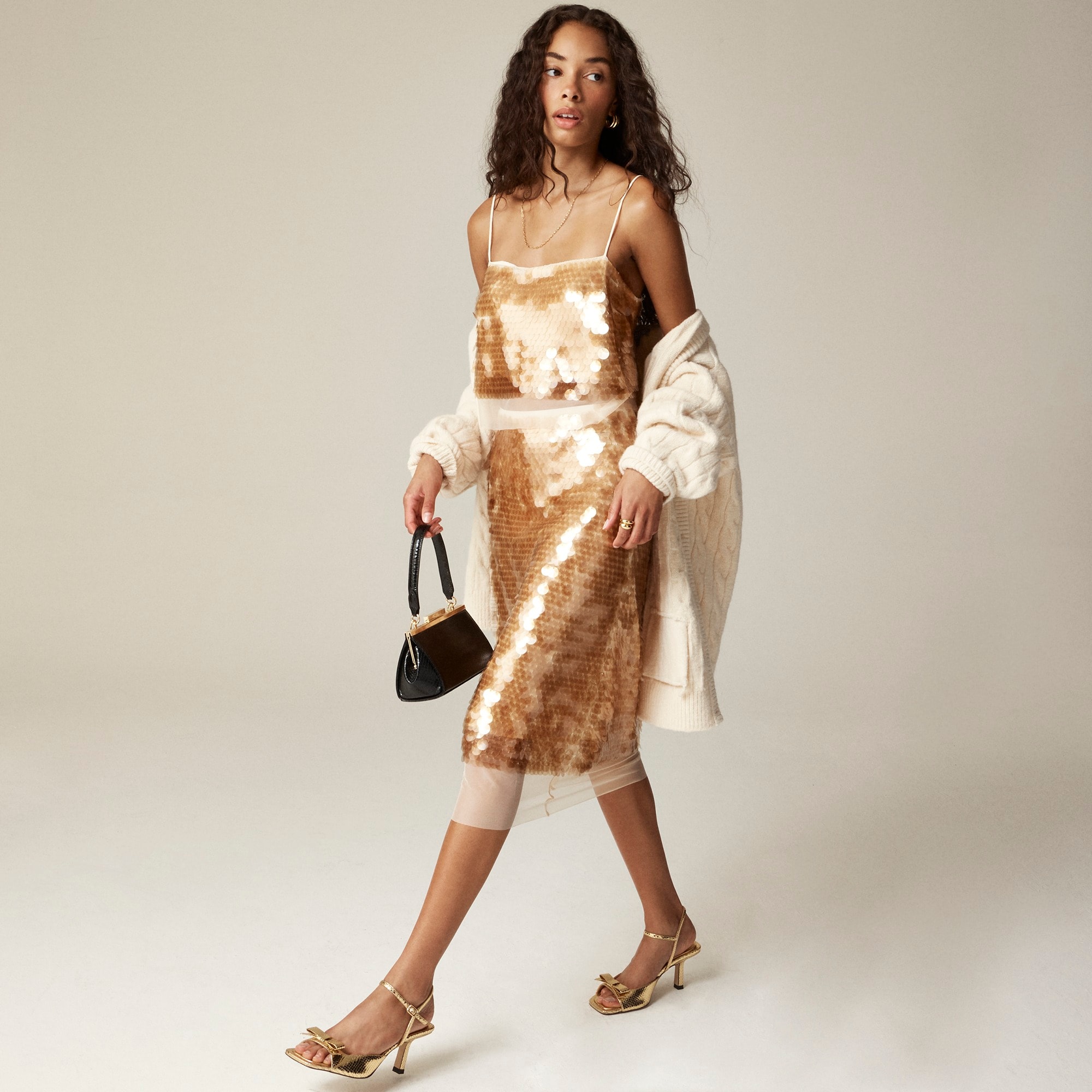 Sparkle Season Satin Camisole + Jogger Two Piece Set-- Champagne