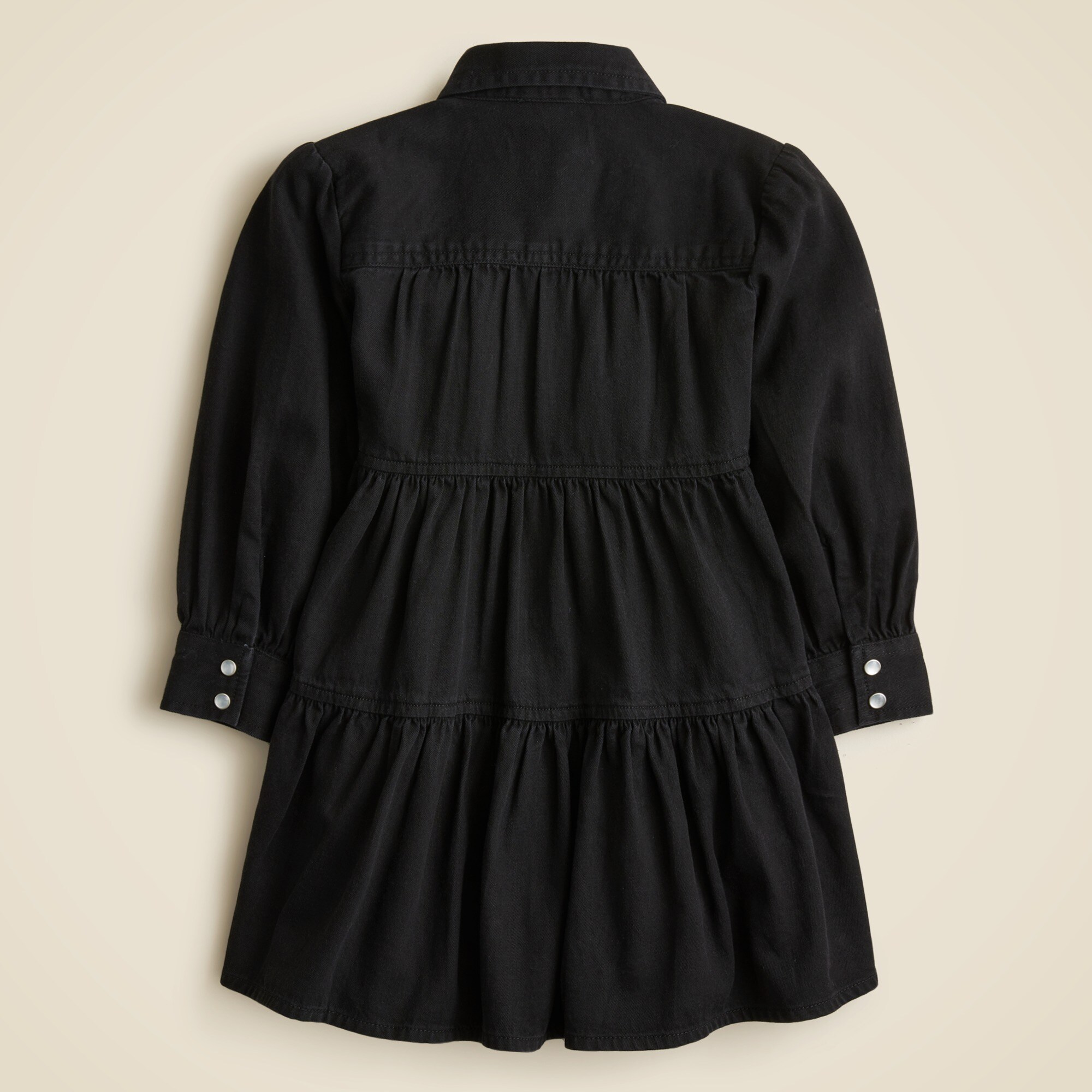 Girls' long-sleeve patch-pocket shirt-dress in drapey denim