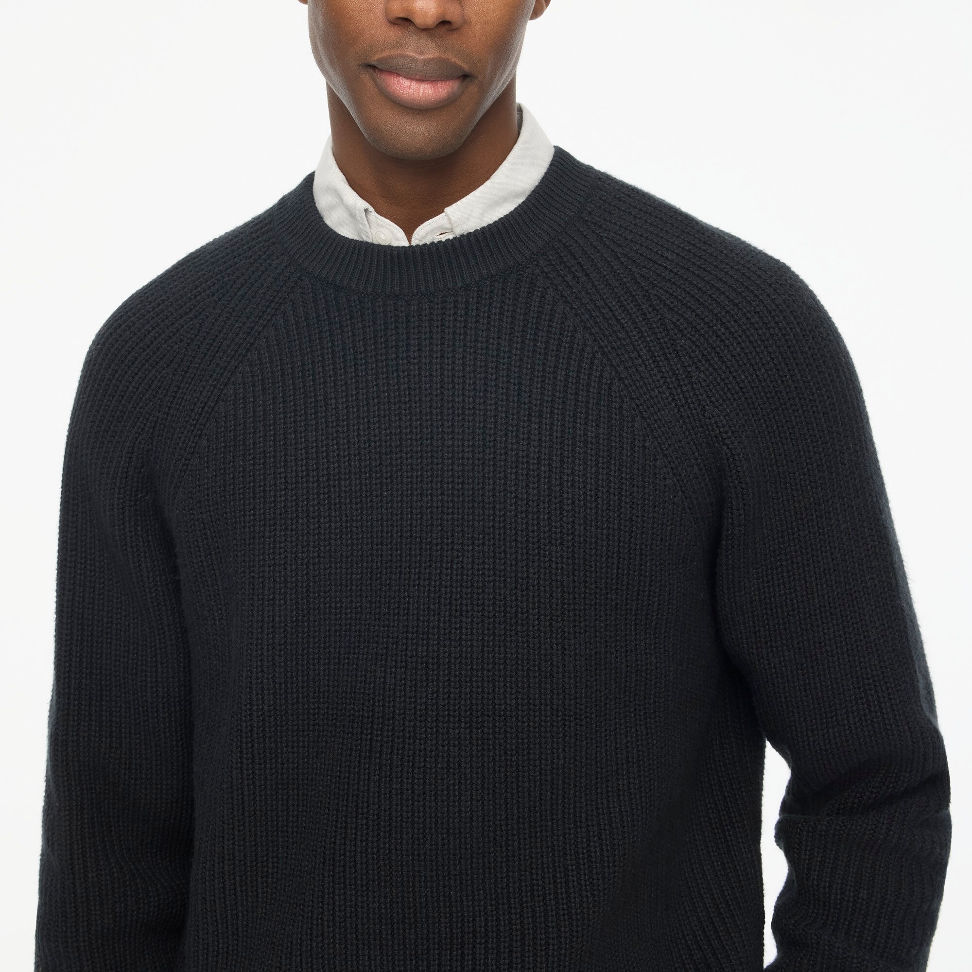 Raglan shaker-stitch crewneck sweater