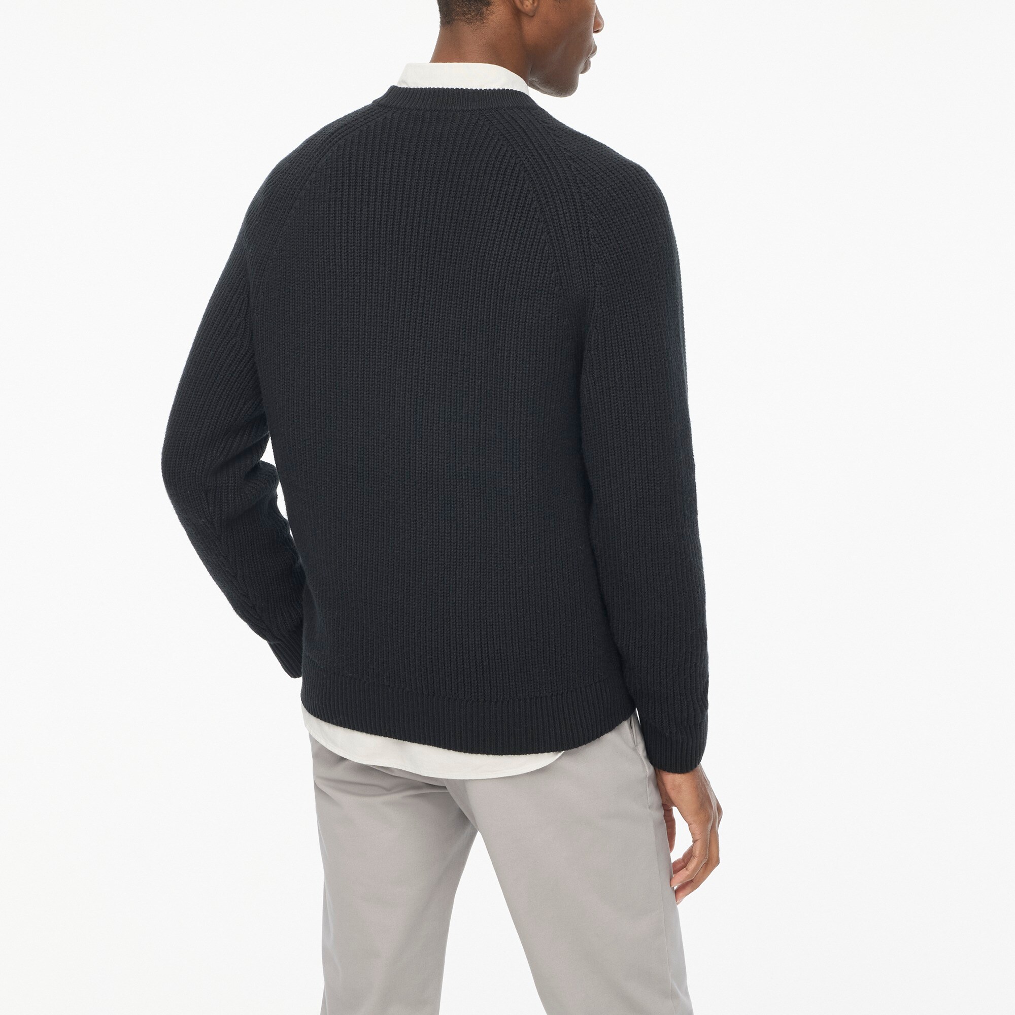Raglan shaker-stitch crewneck sweater
