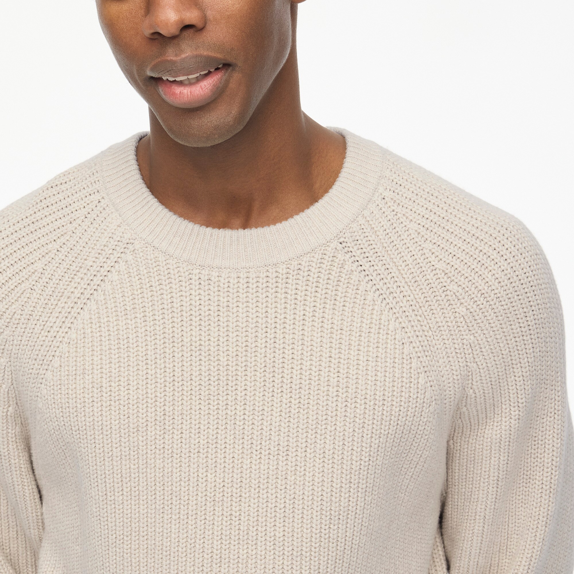 Raglan shaker-stitch crewneck sweater