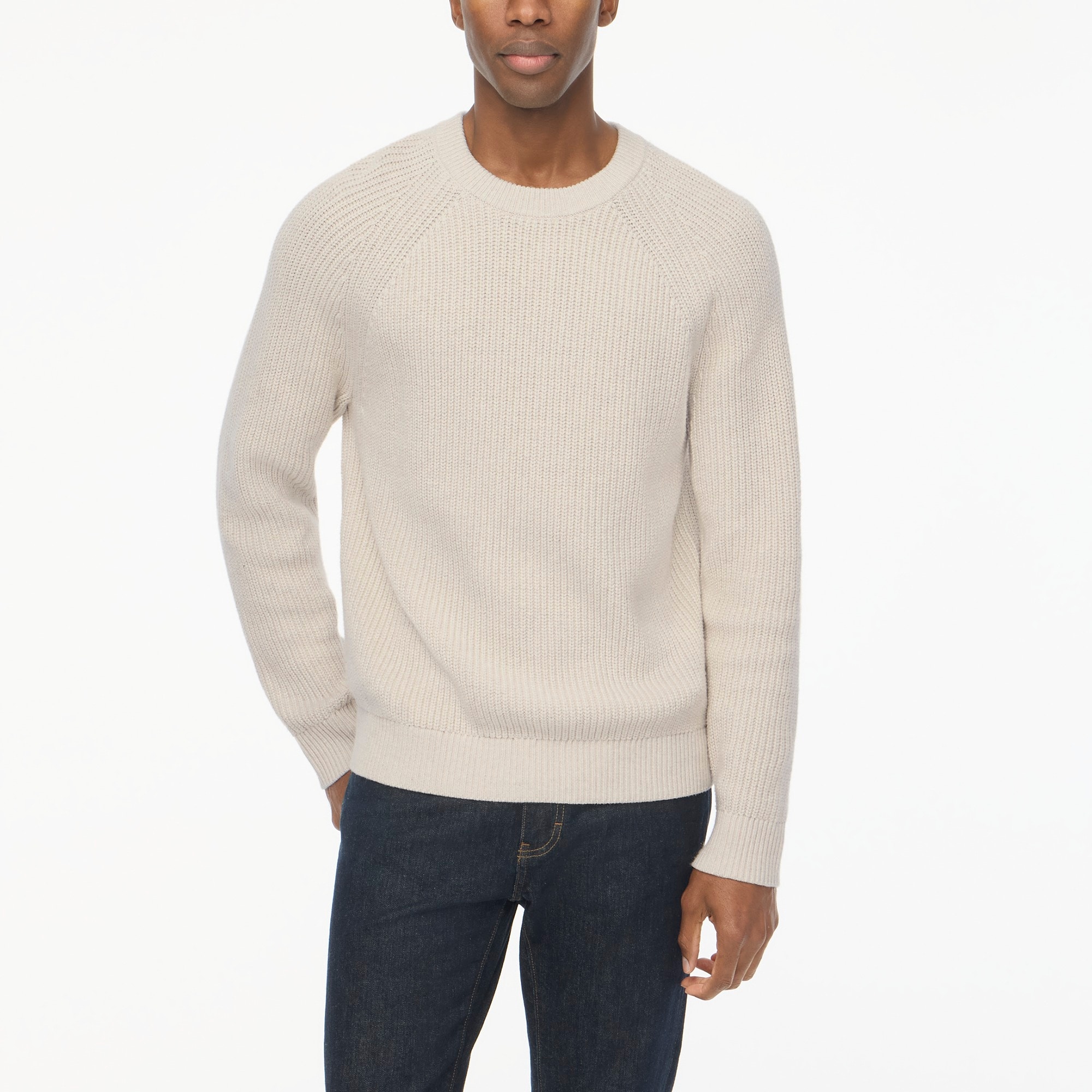 Raglan shaker-stitch crewneck sweater