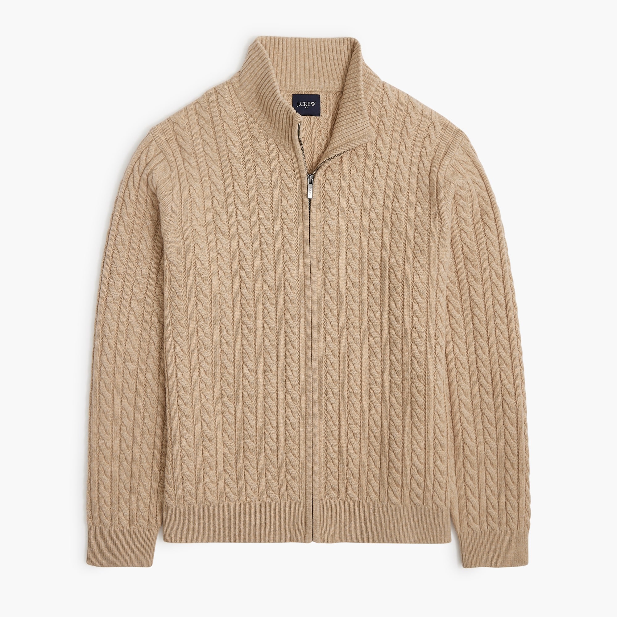 Supersoft lambswool-blend cable-knit full-zip sweater