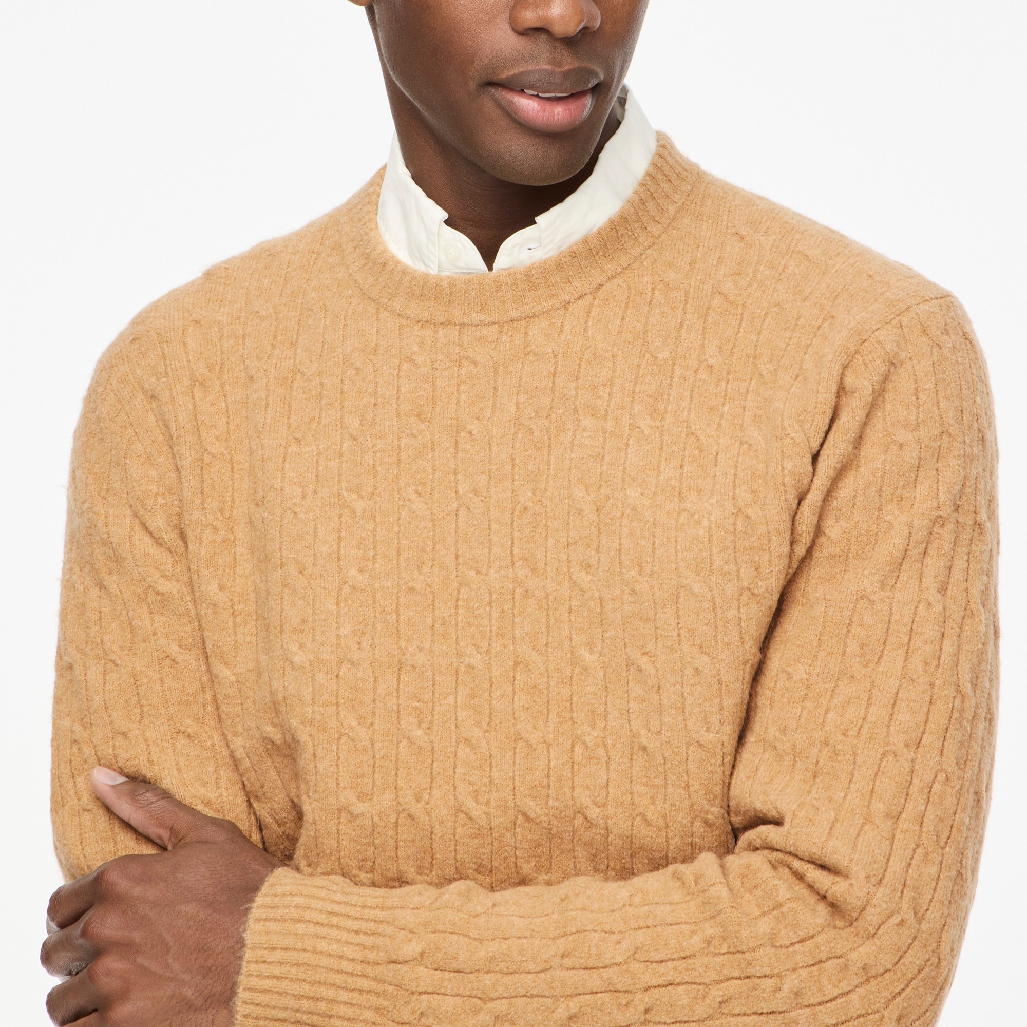 Cable crewneck sweater in extra-soft yarn