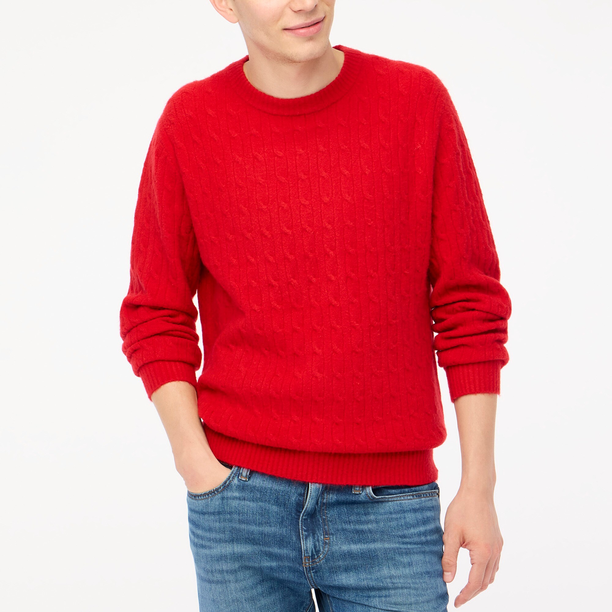 Cable crewneck sweater in extra-soft yarn