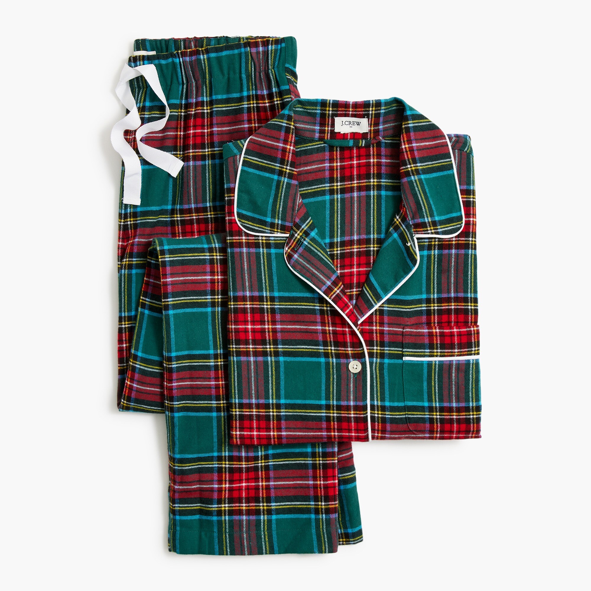 long-sleeve tartan flannel pajama set for women