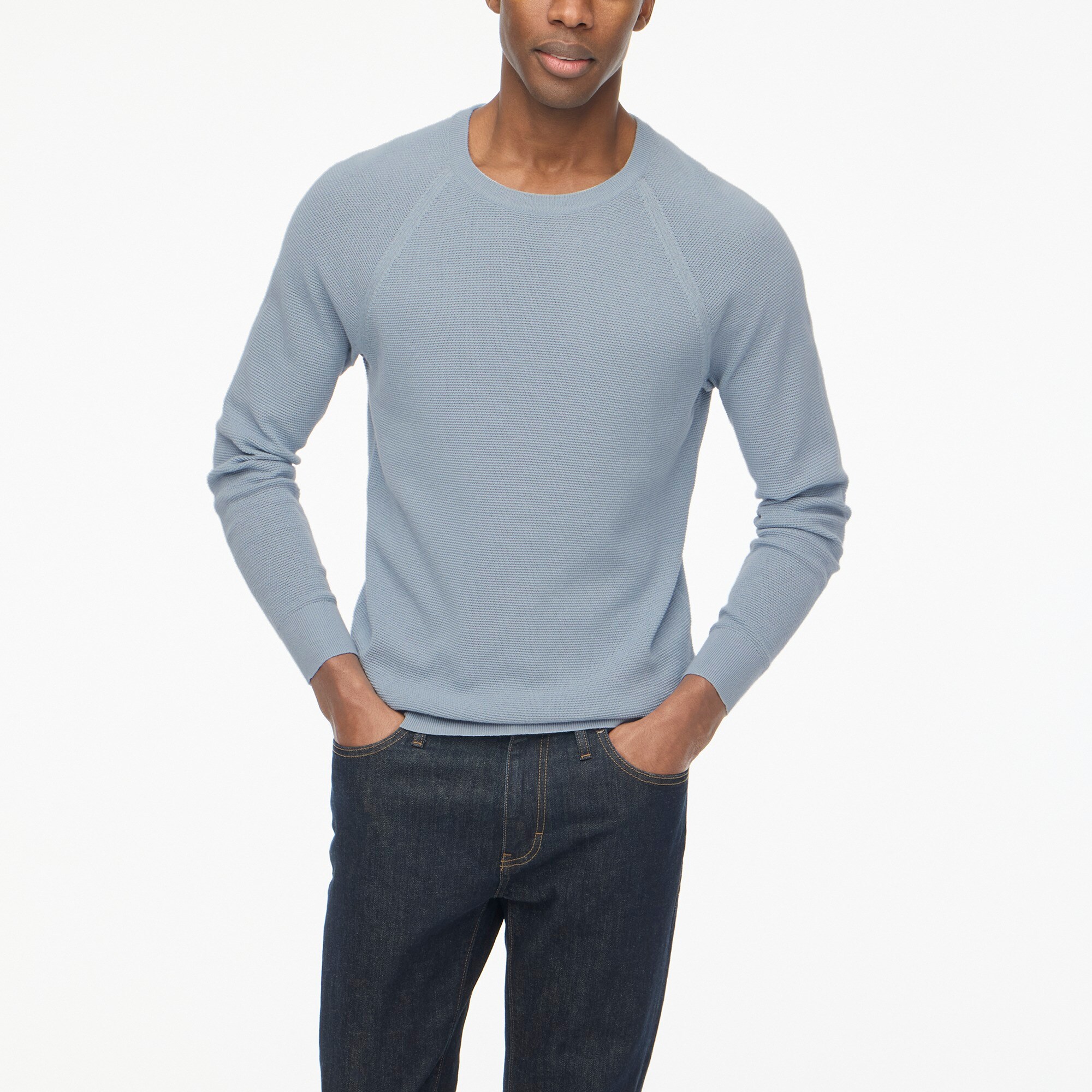 Factory Cotton Garter stitch Crewneck Sweater For Men