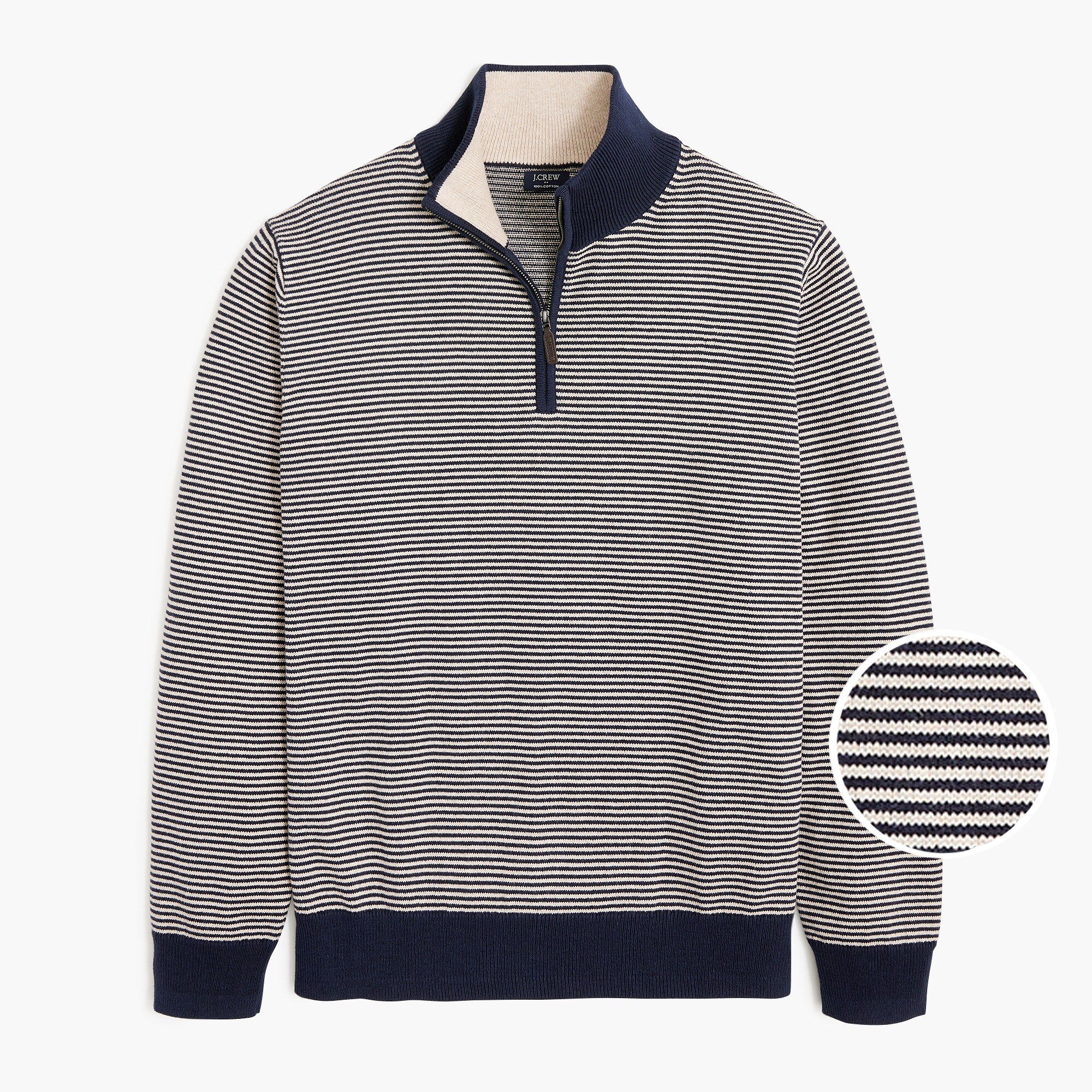Cotton striped half-zip sweater