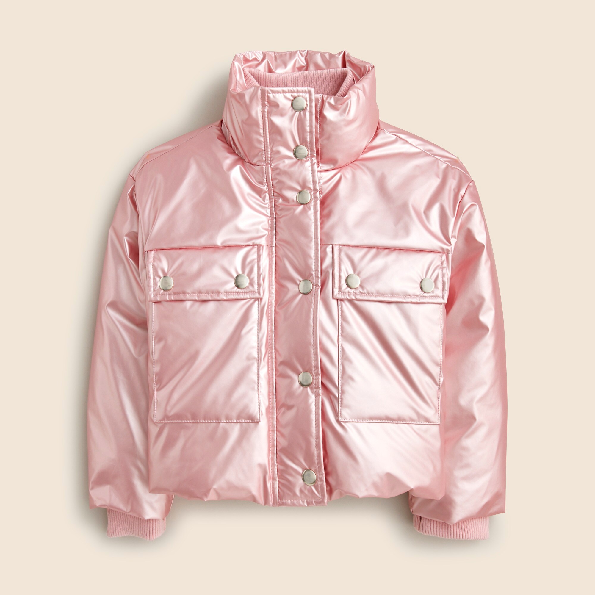 Girls' cropped metallic puffer jacket