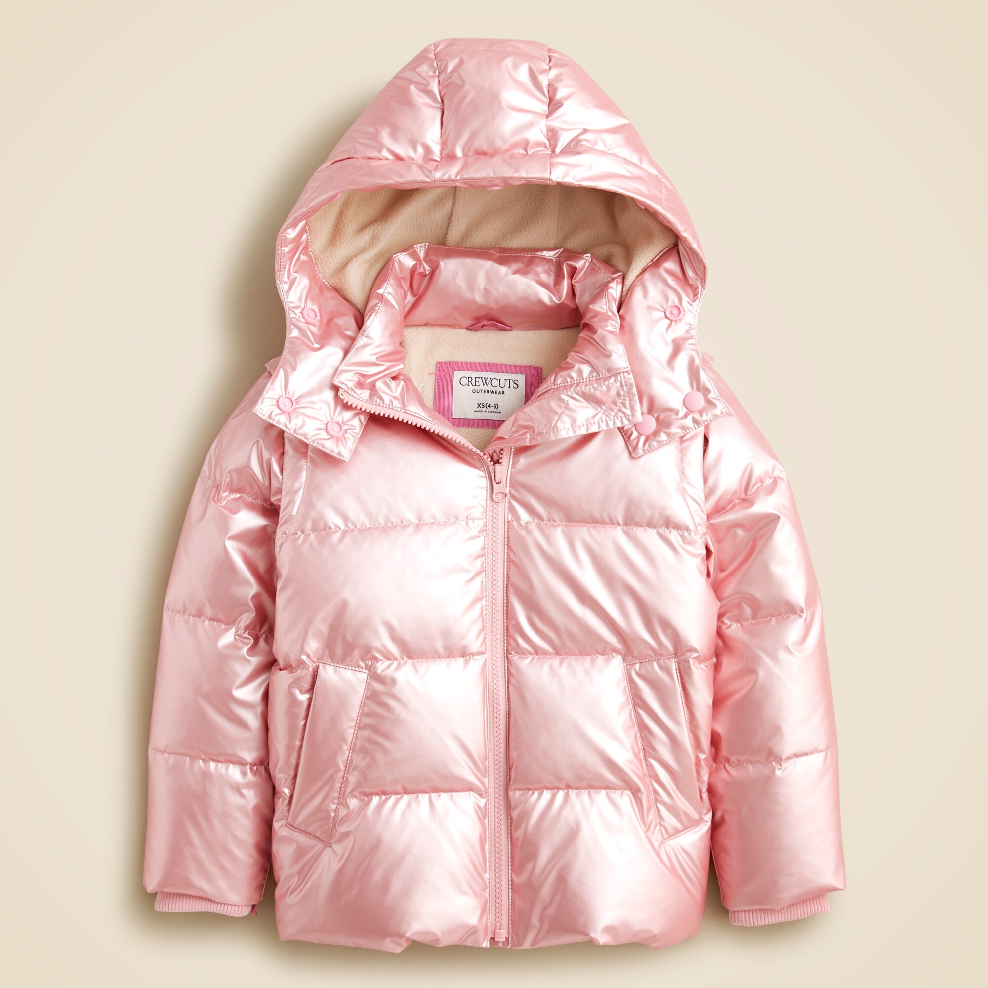 Girls classic metallic puffer jacket with PrimaLoft