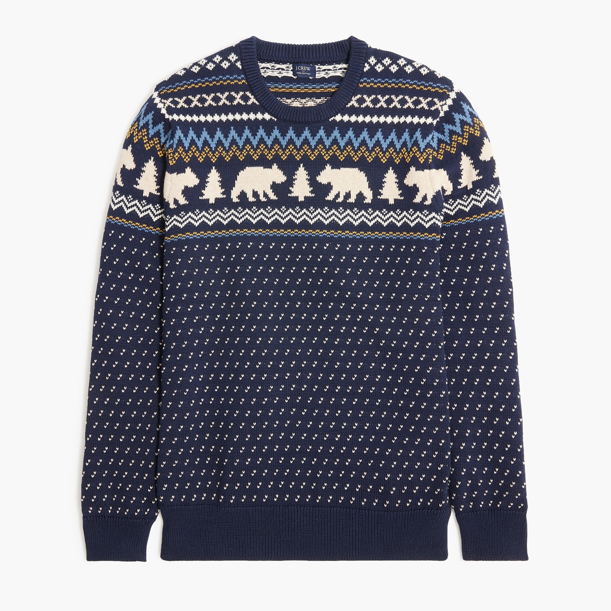 Cotton Fair Isle Bear Crewneck Sweater For Men | Factory