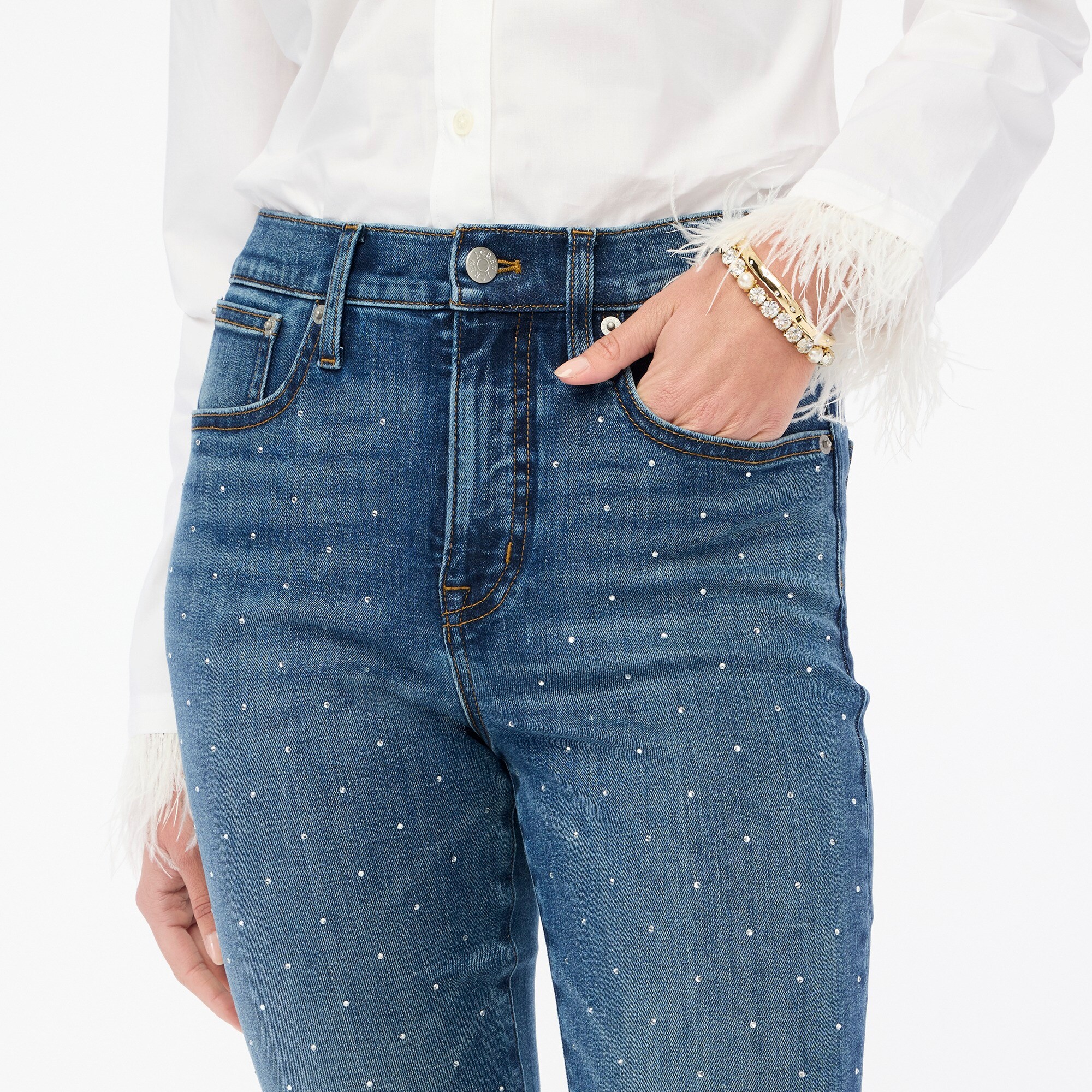 Petite rhinestone essential straight jean